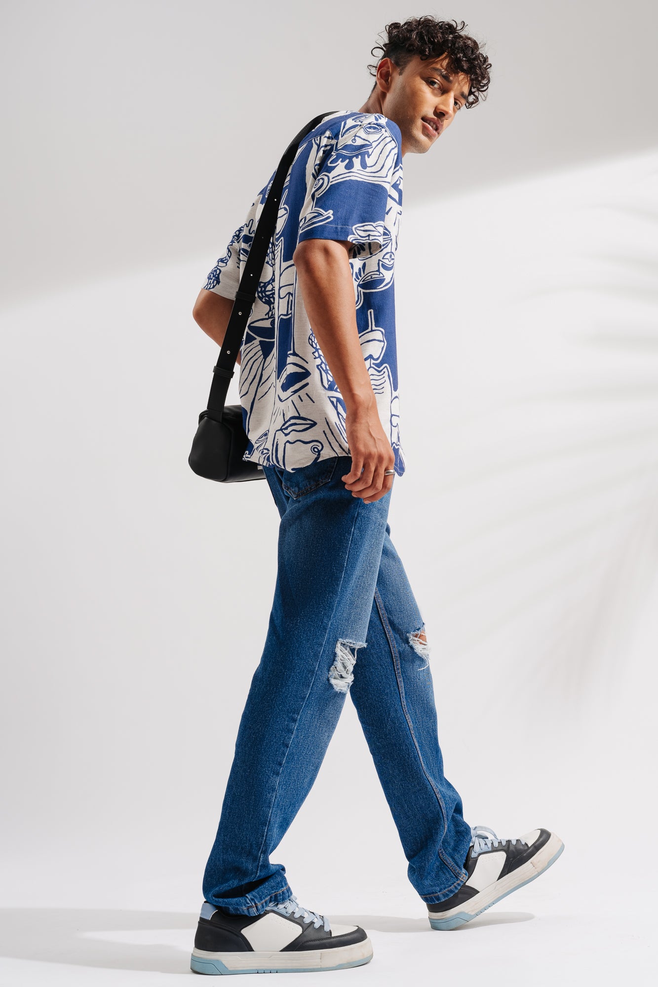 Lapis Blue Distressed Men's Wide Jeans