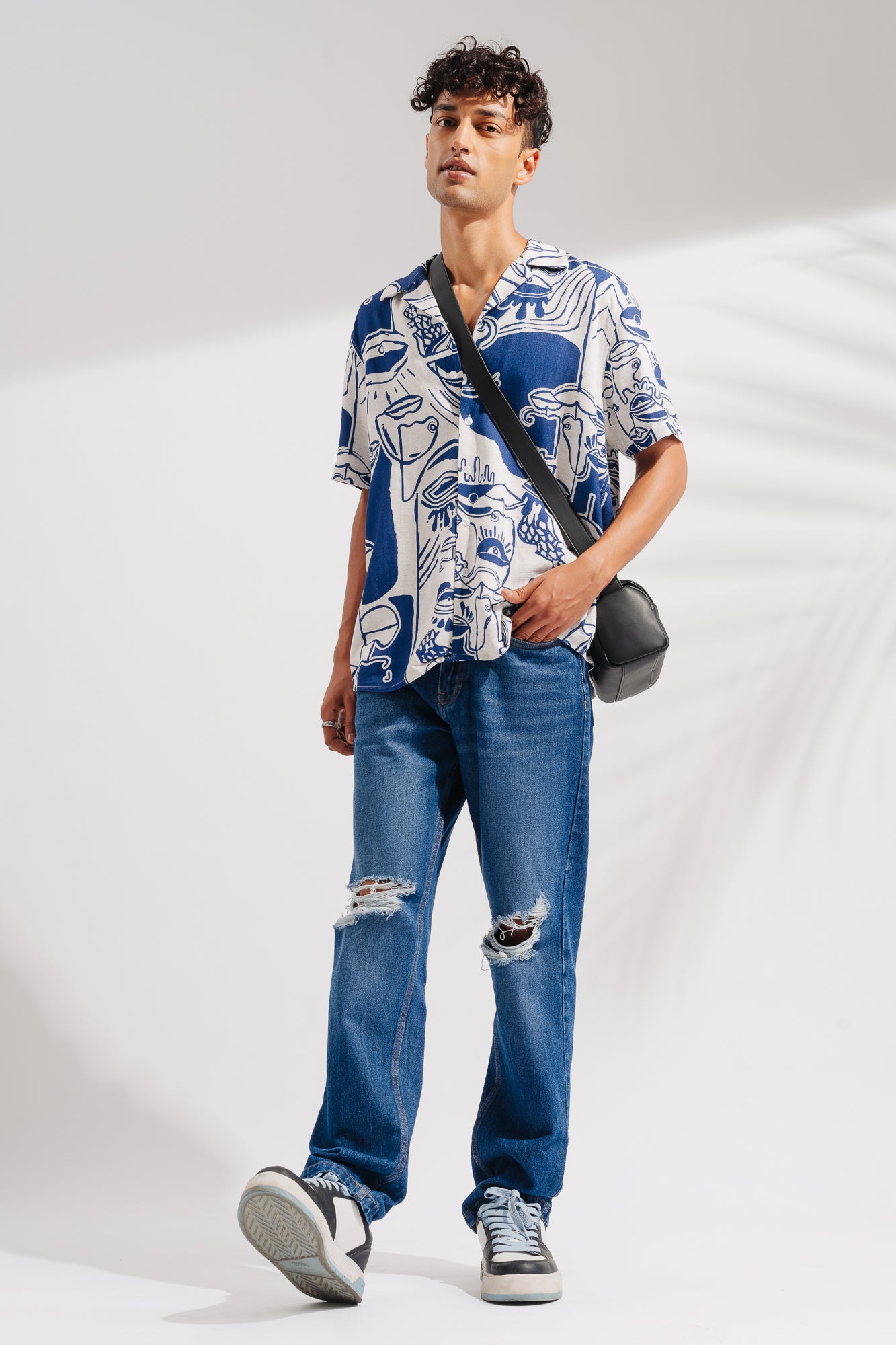 Lapis Blue Distressed Men's Wide Jeans