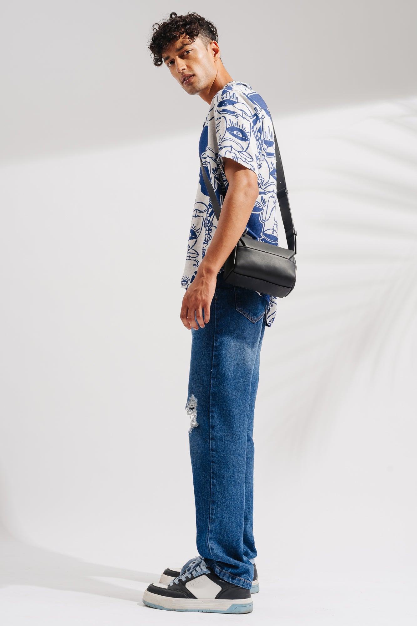 Lapis Blue Distressed Men's Wide Jeans