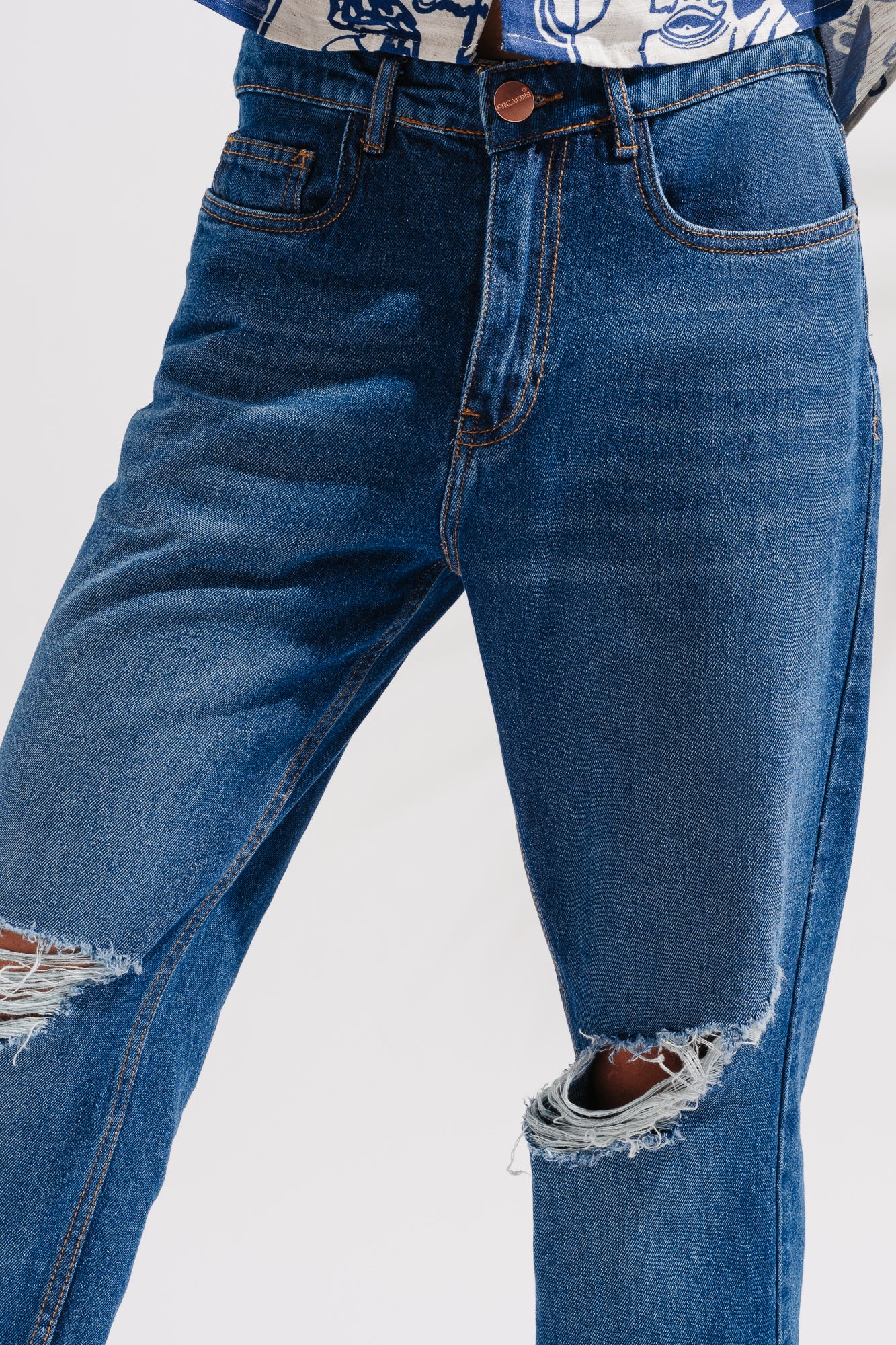 Lapis Blue Distressed Men's Wide Jeans