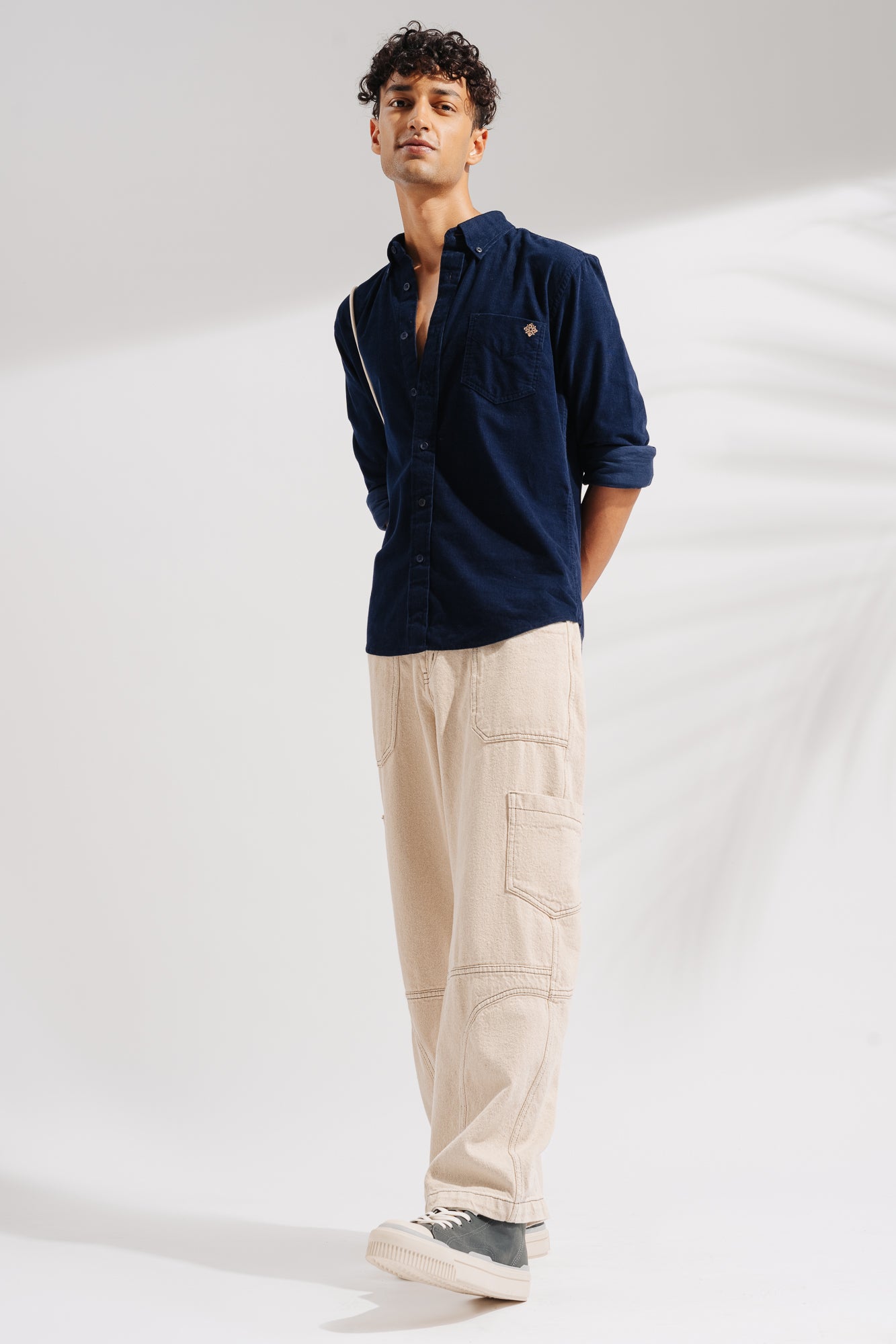 Ecru Contrast Men's Baggy Straight Cargo Jeans