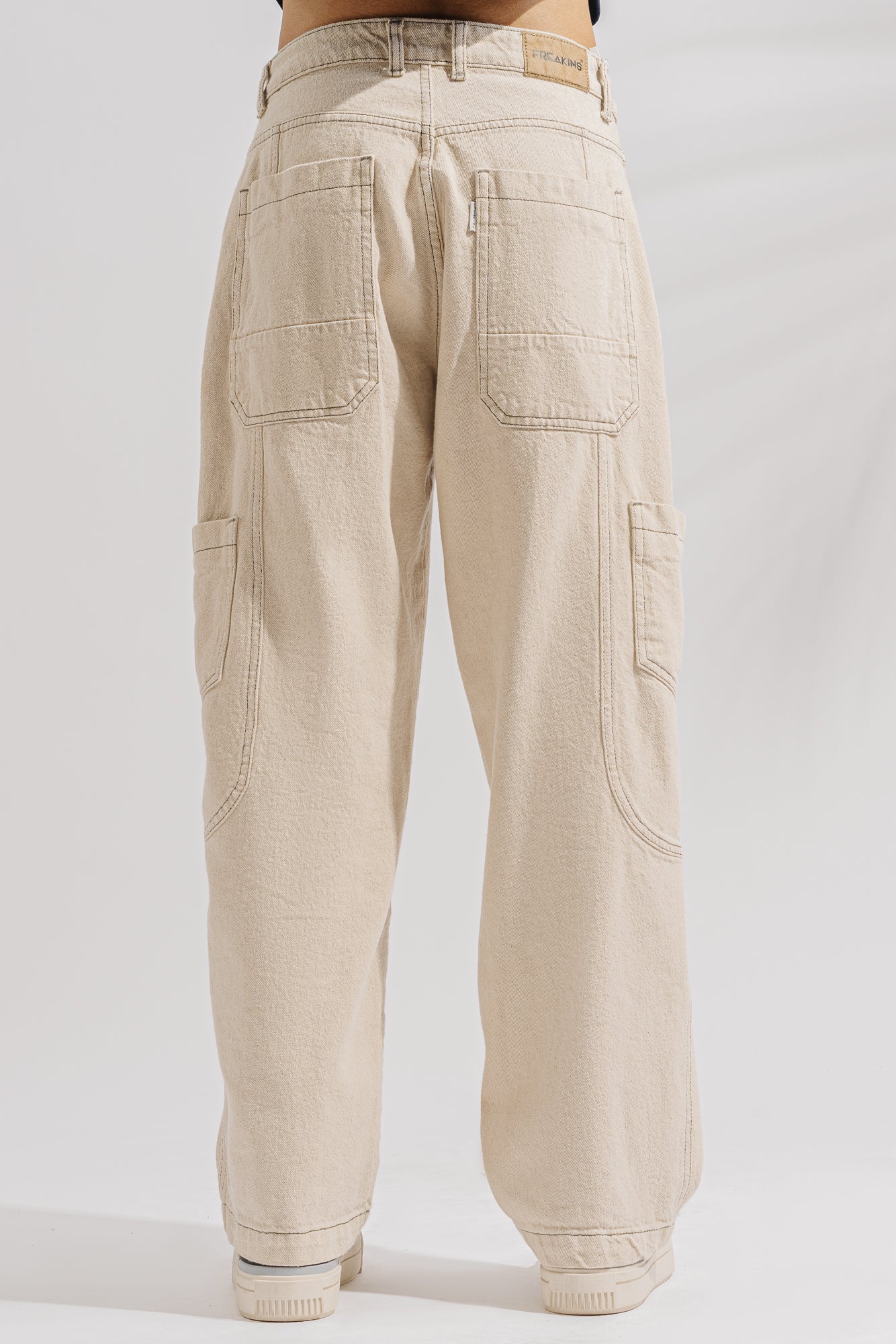 Ecru Contrast Men's Baggy Straight Cargo Jeans