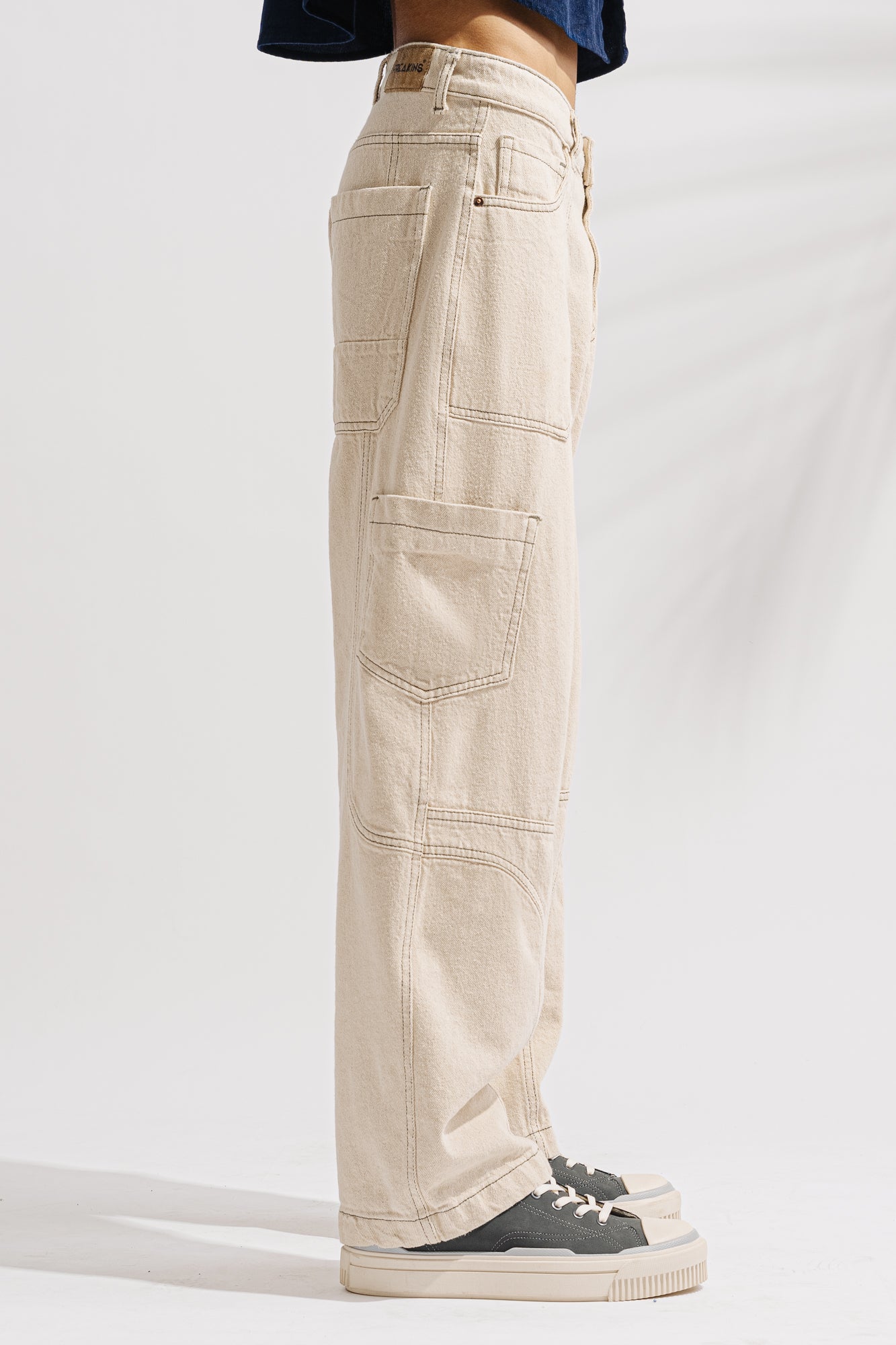 Ecru Contrast Men's Baggy Straight Cargo Jeans