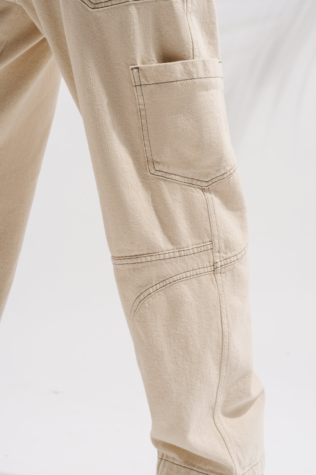 Ecru Contrast Men's Baggy Straight Cargo Jeans