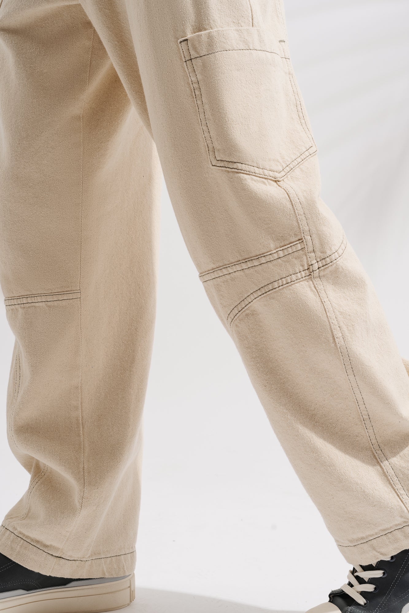 Ecru Contrast Men's Baggy Straight Cargo Jeans