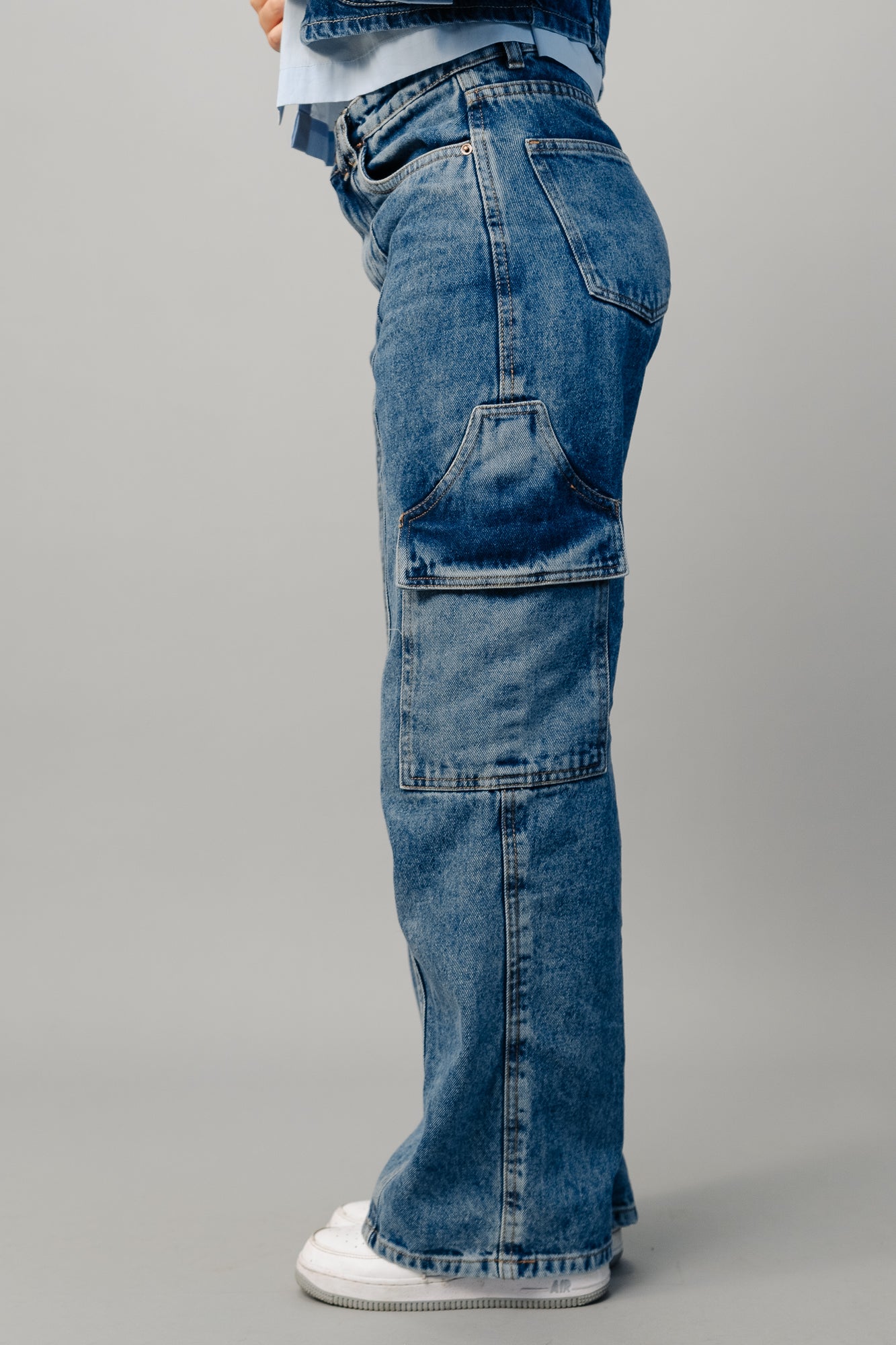 Blue Flap Pocket Women's Straight Cargo Jeans