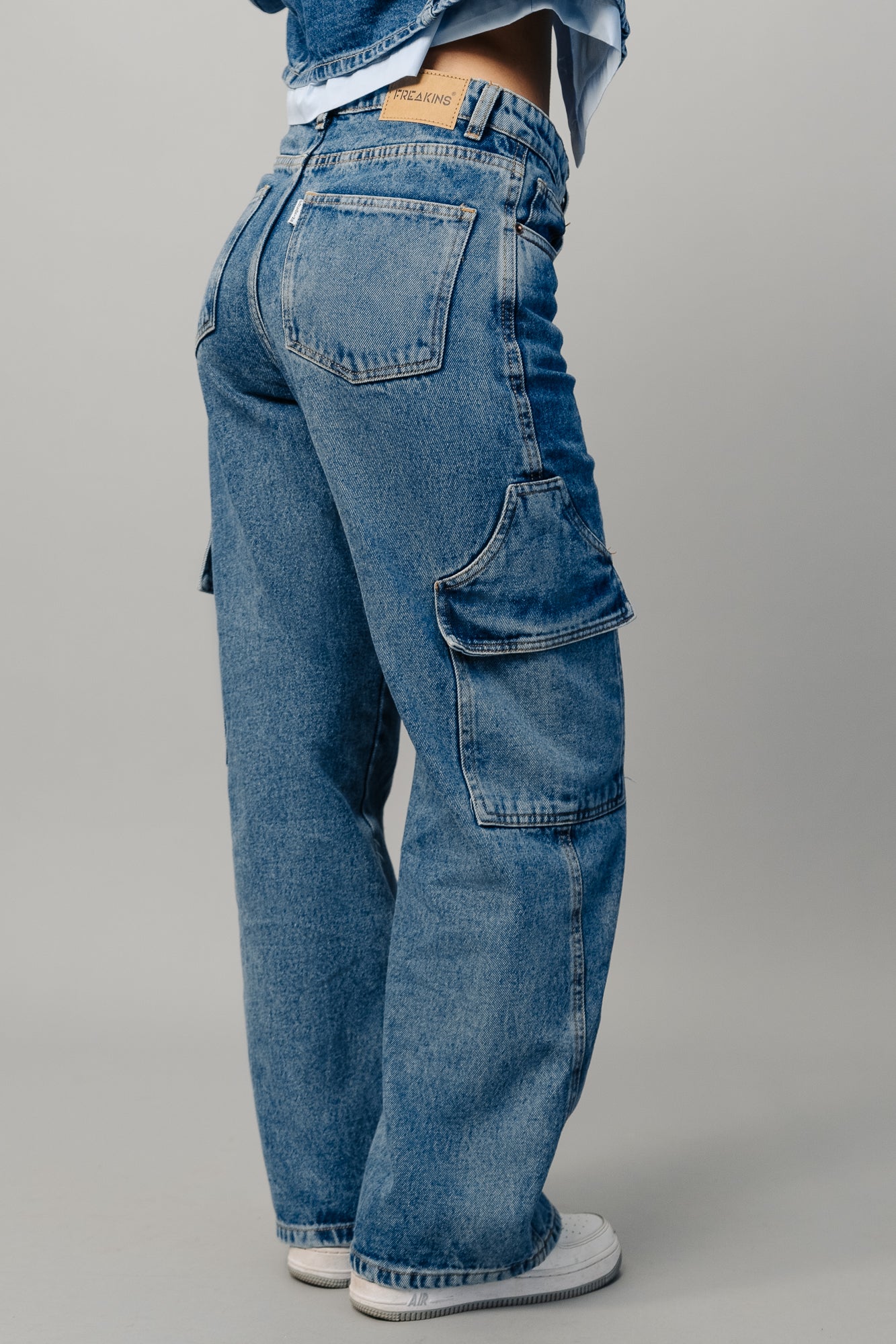 Blue Flap Pocket Women's Straight Cargo Jeans - Main Image