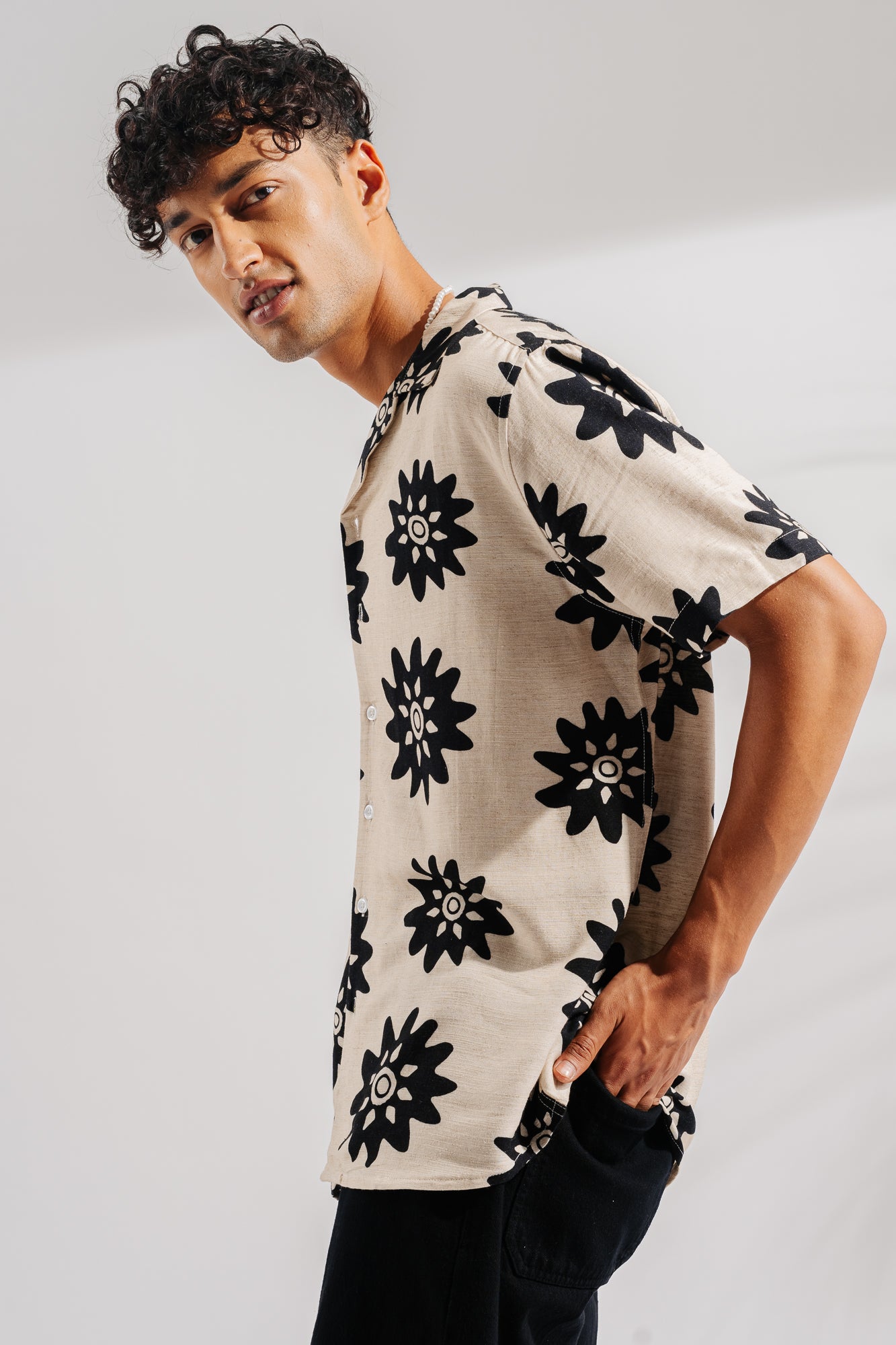 Flower Print Men's Linen Shirt