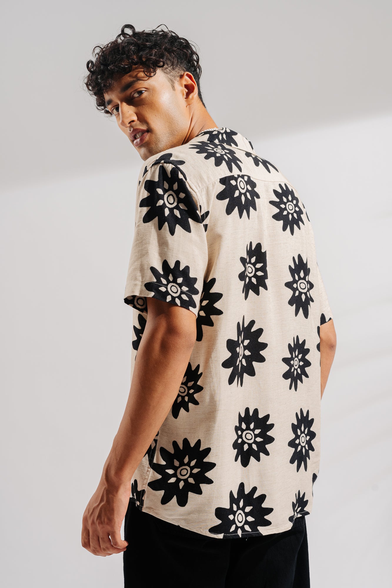 Flower Print Men's Linen Shirt
