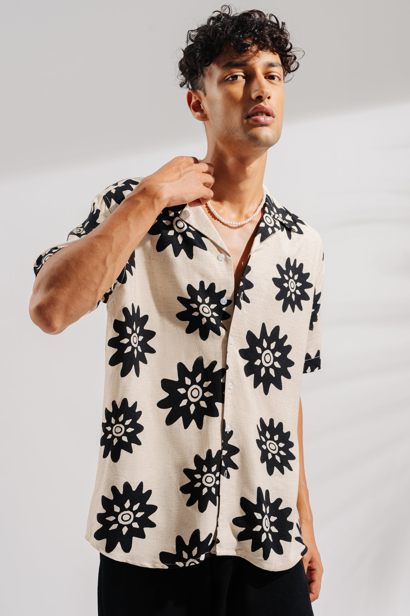 Flower Print Men's Linen Shirt