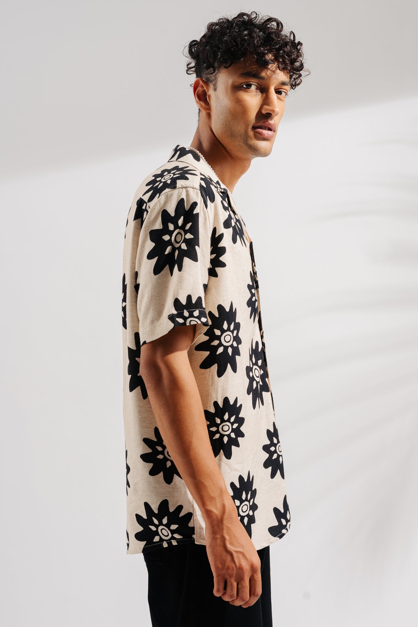 Flower Print Men's Linen Shirt