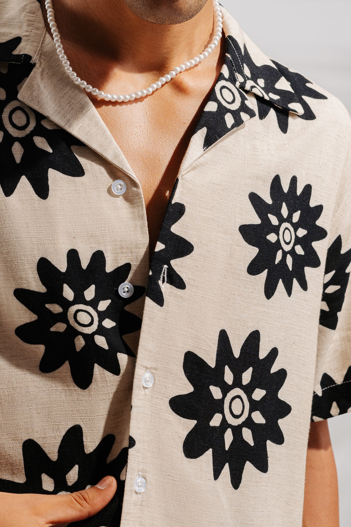 Flower Print Men's Linen Shirt