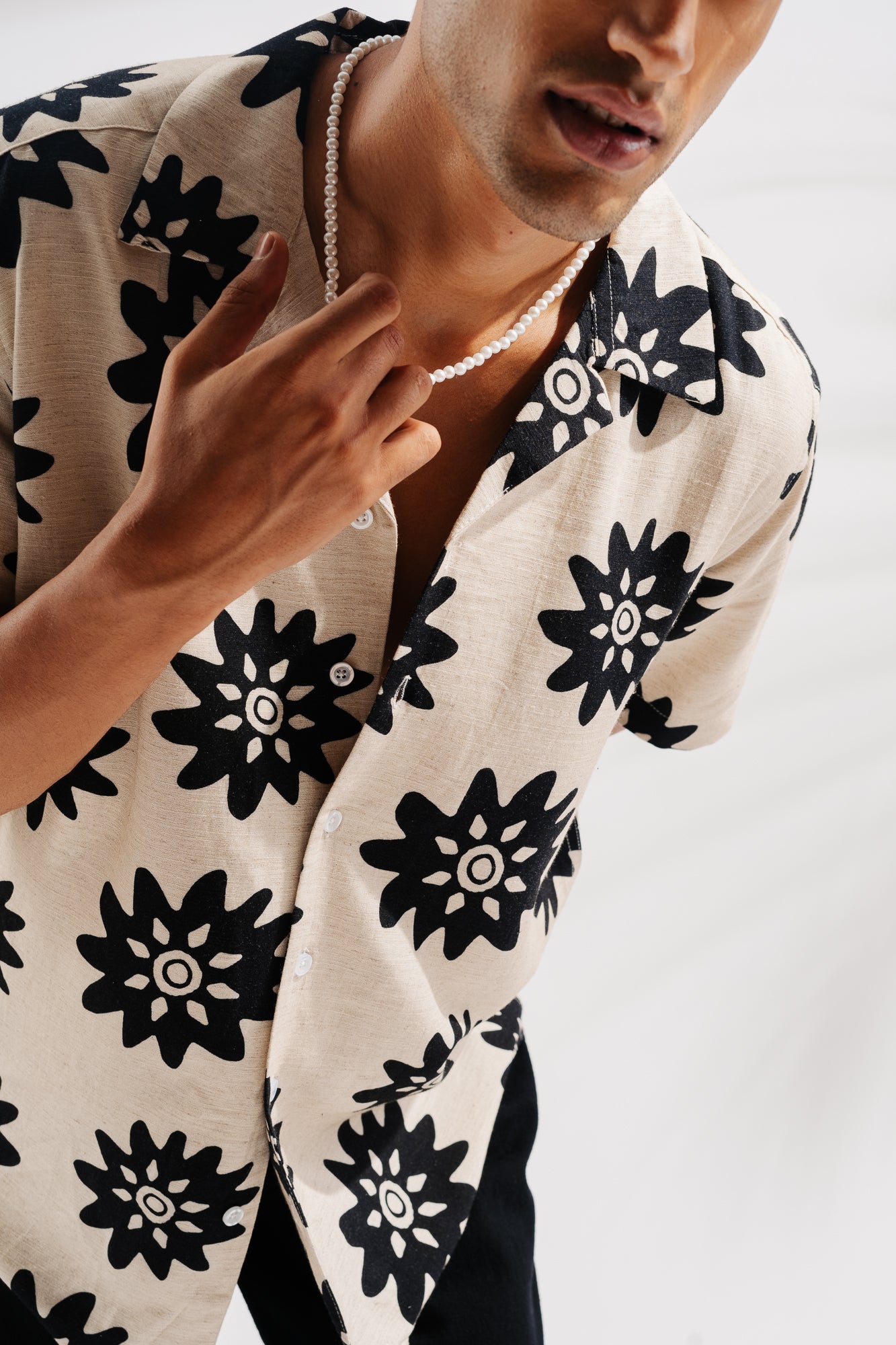 Flower Print Men's Linen Shirt