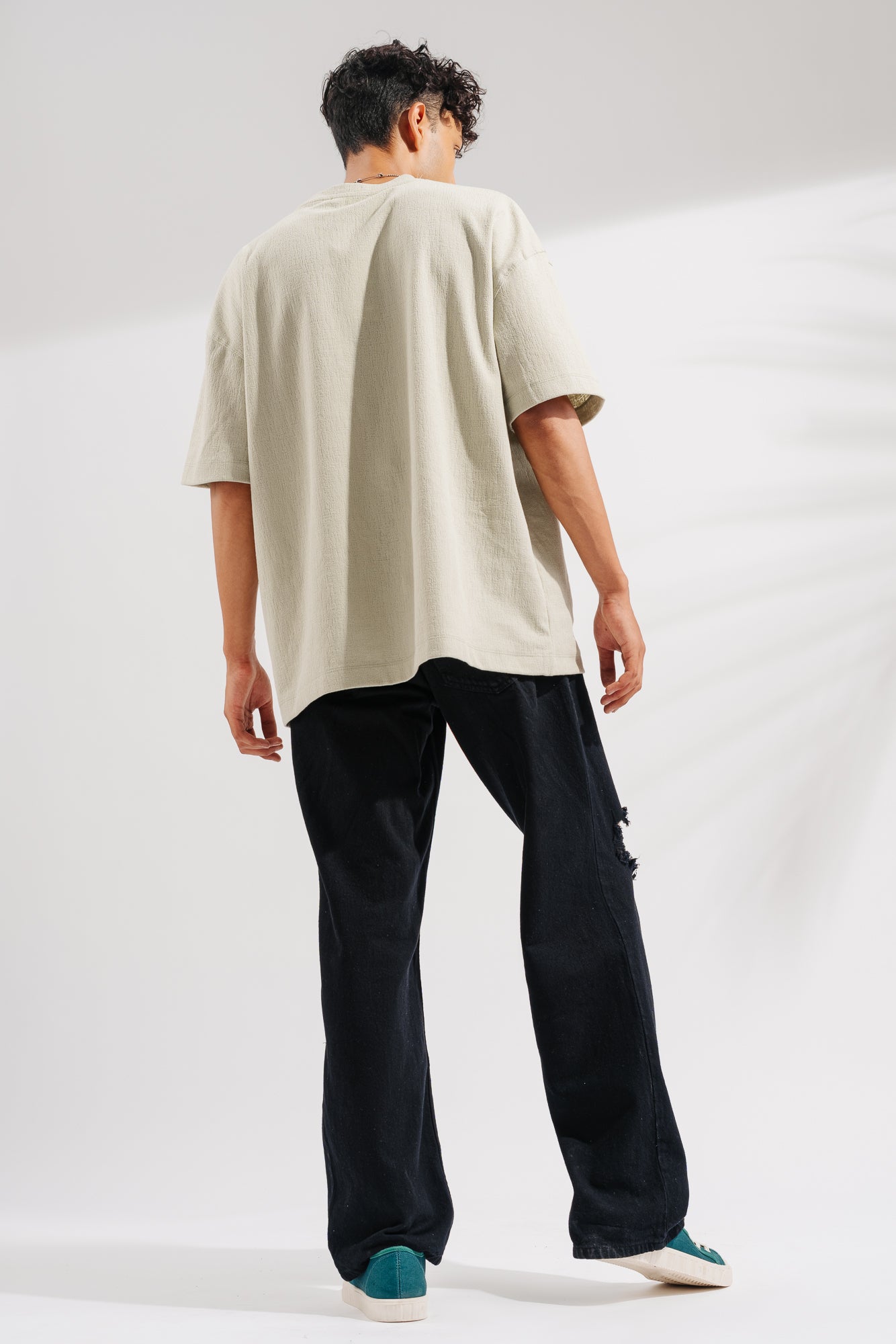 Black Distressed Men's Baggy Straight Jeans