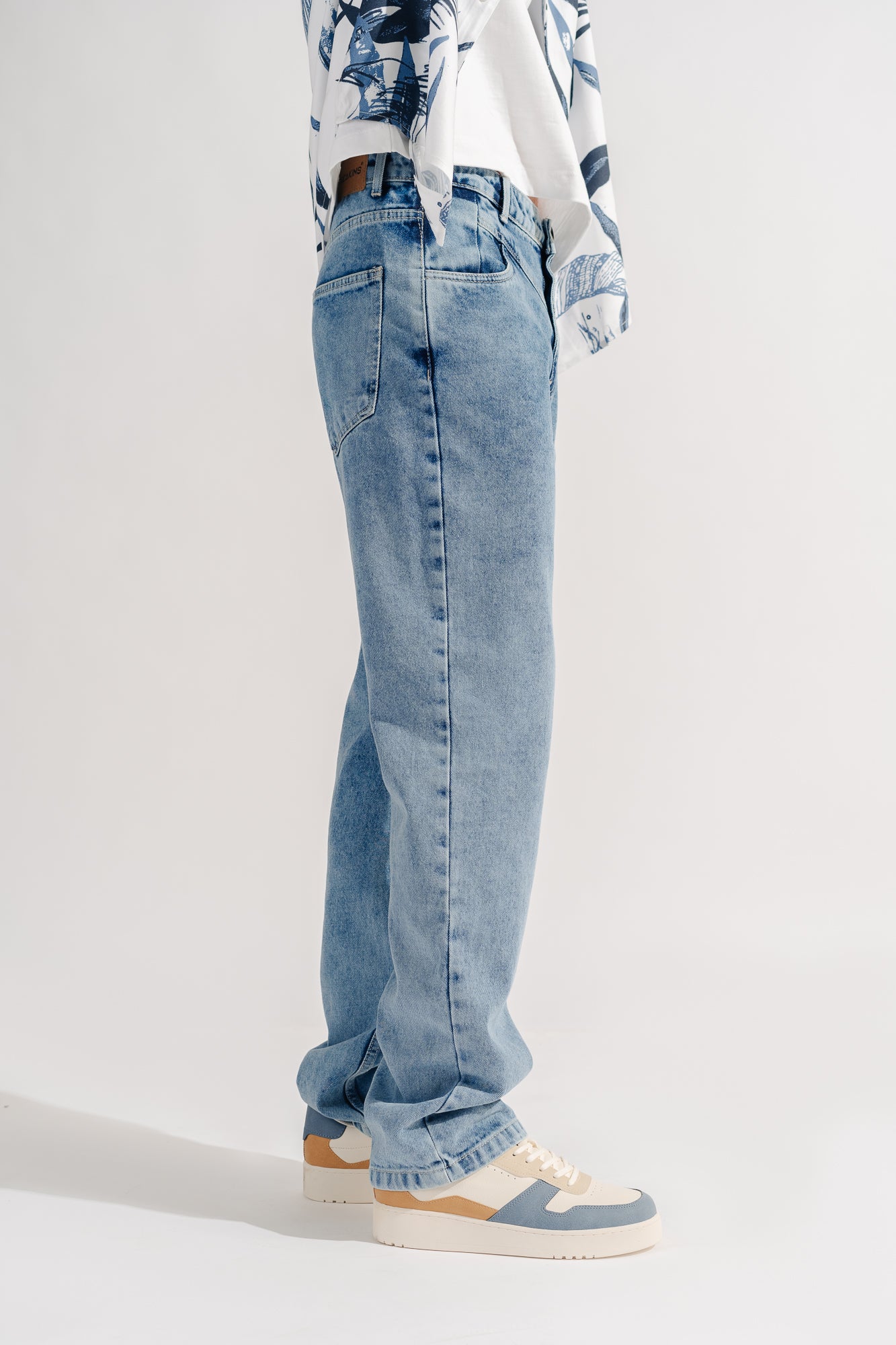 Light Blue Fish Cut Men's Regular Straight Jeans