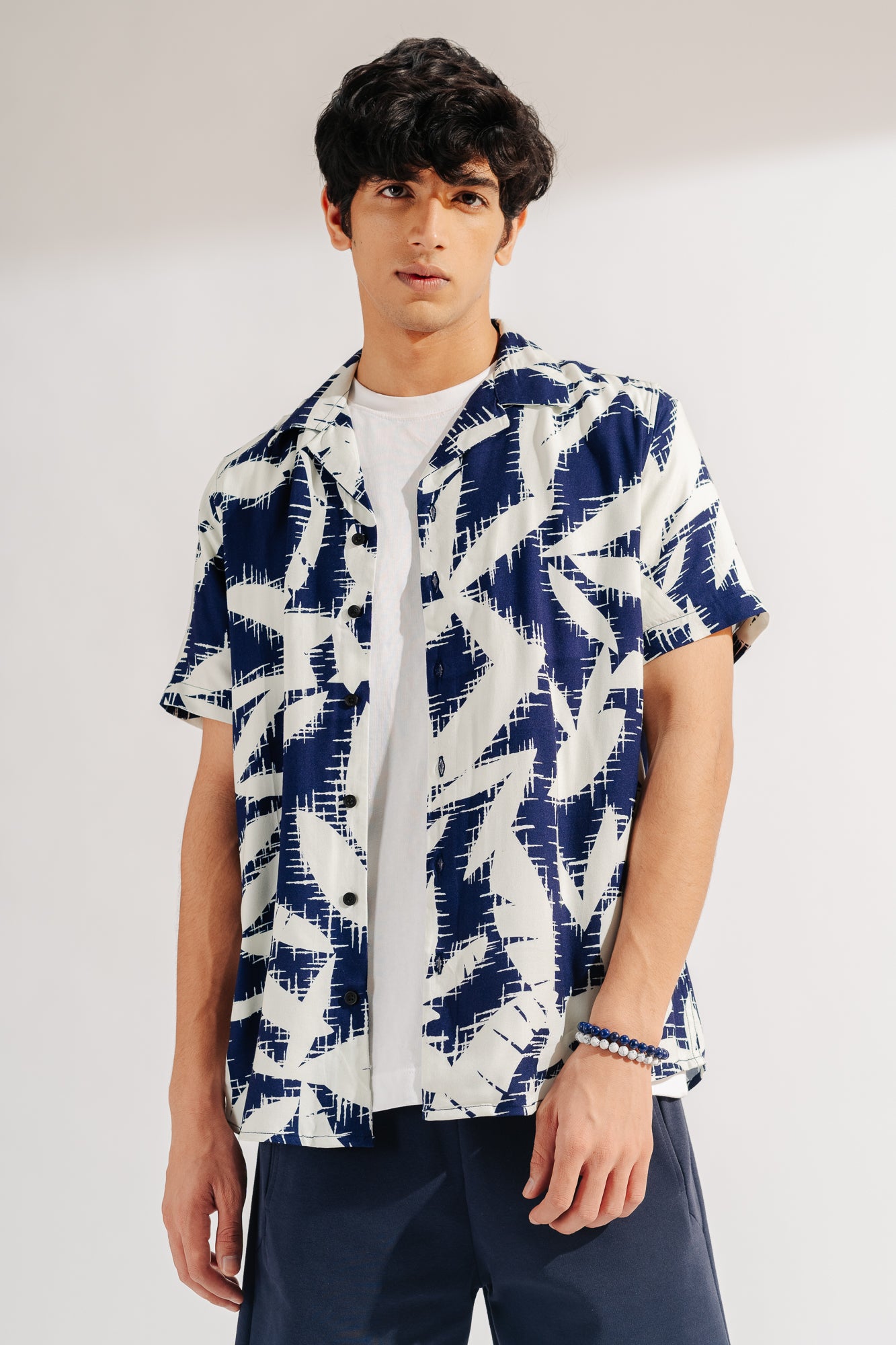 Men's White Floral Print Viscose Shirt