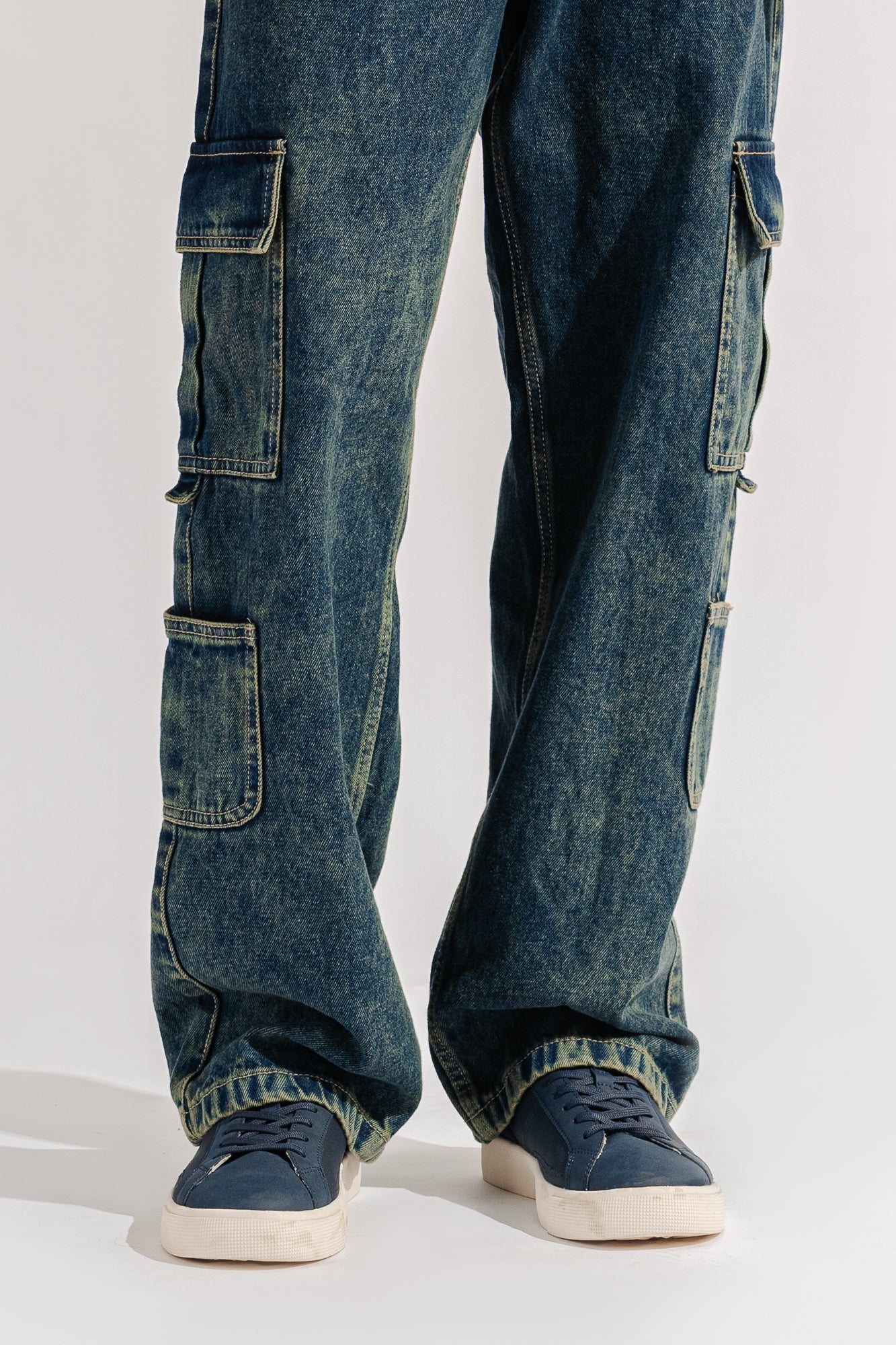 Blue Side Pocket Men's Baggy Straight Cargo Jeans
