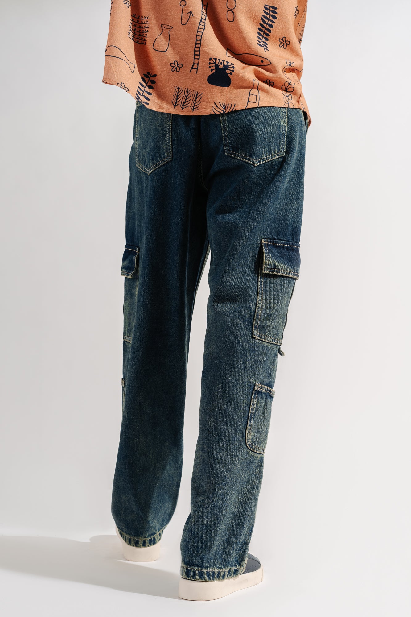 Blue Side Pocket Men's Baggy Straight Cargo Jeans