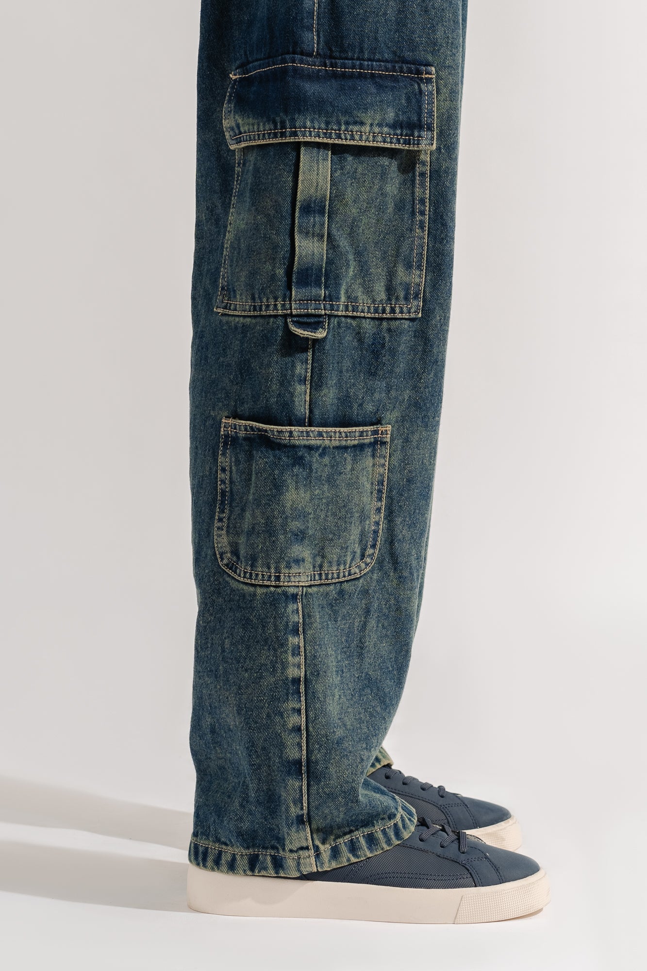 Blue Side Pocket Men's Baggy Straight Cargo Jeans