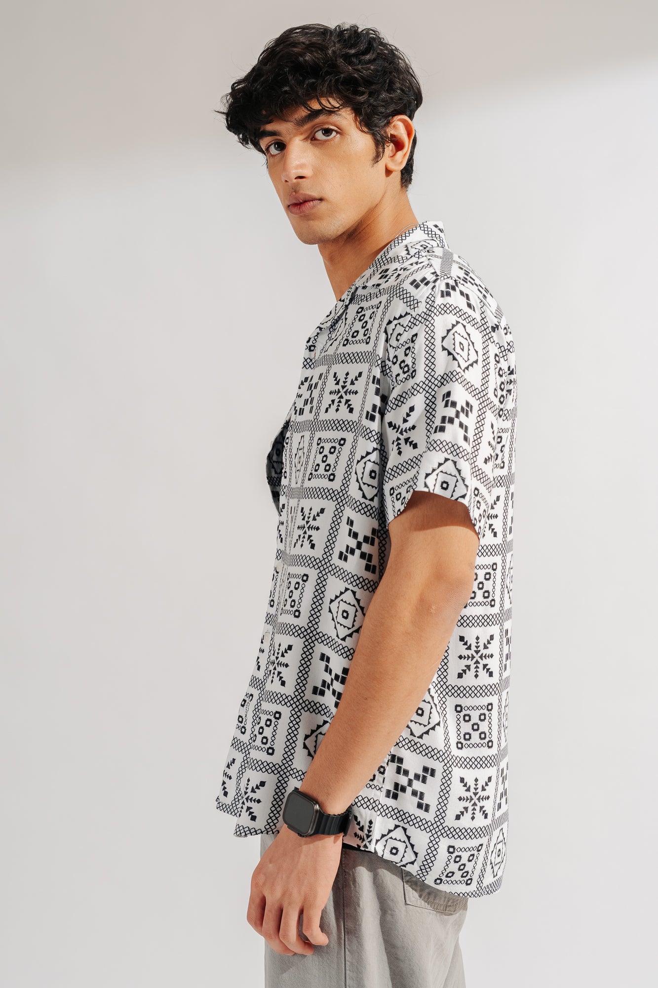 White Printed Men's Viscose Shirt