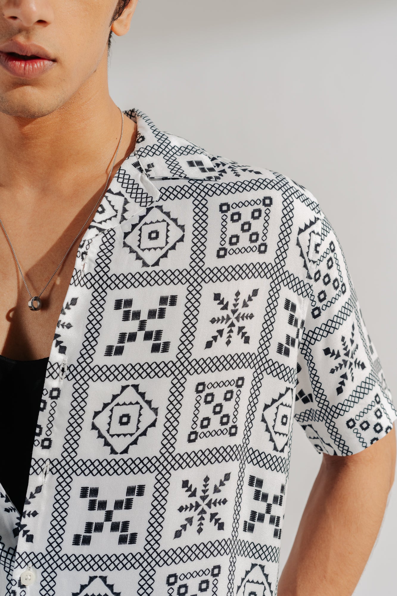 White Printed Men's Viscose Shirt
