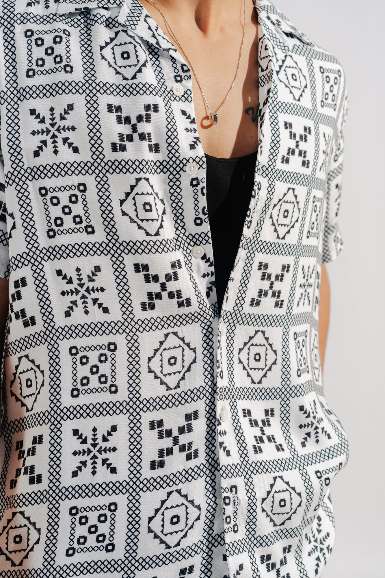 White Printed Men's Viscose Shirt