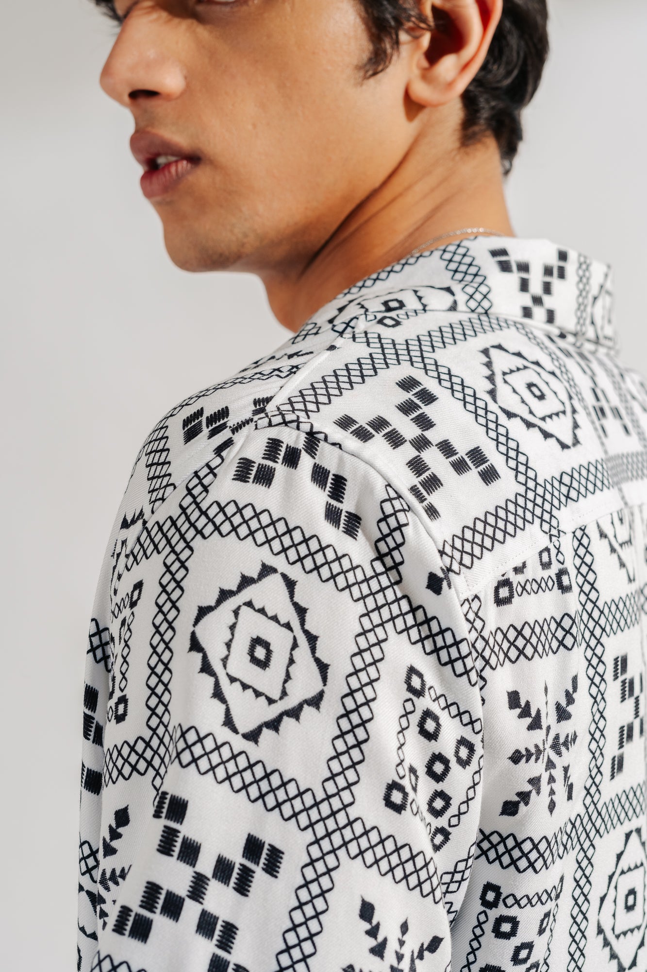 White Printed Men's Viscose Shirt