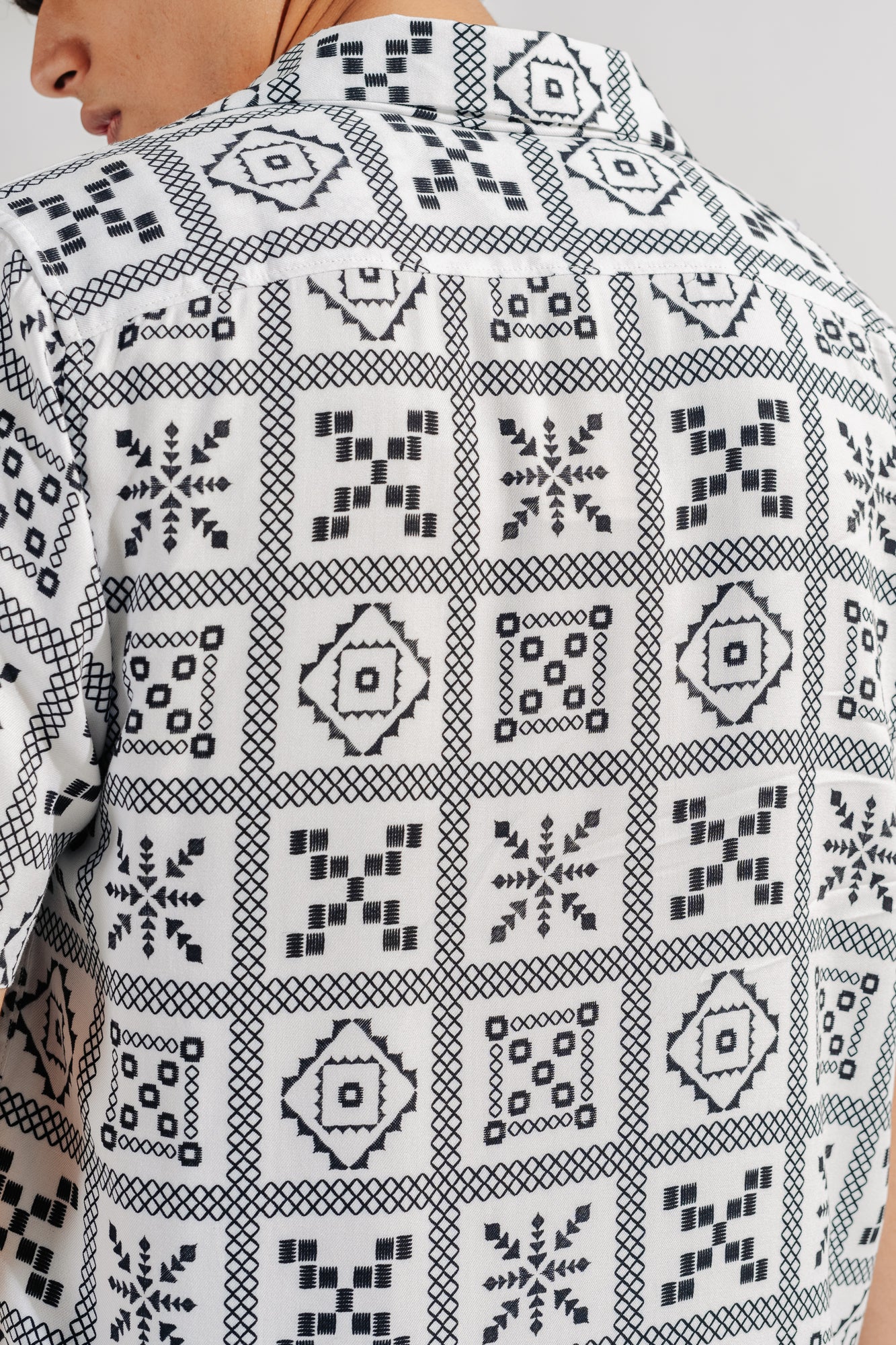 White Printed Men's Viscose Shirt