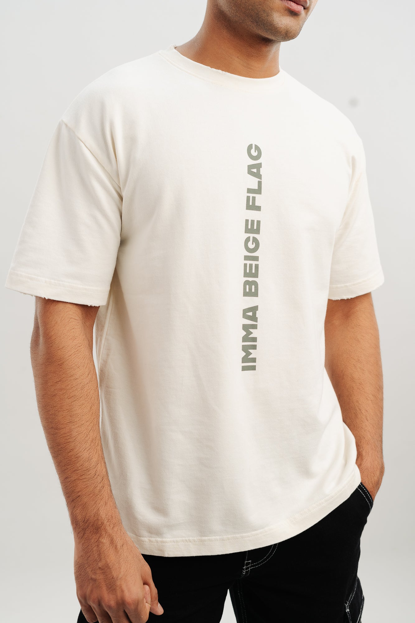Beige Acid Wash Men's Oversized Tees