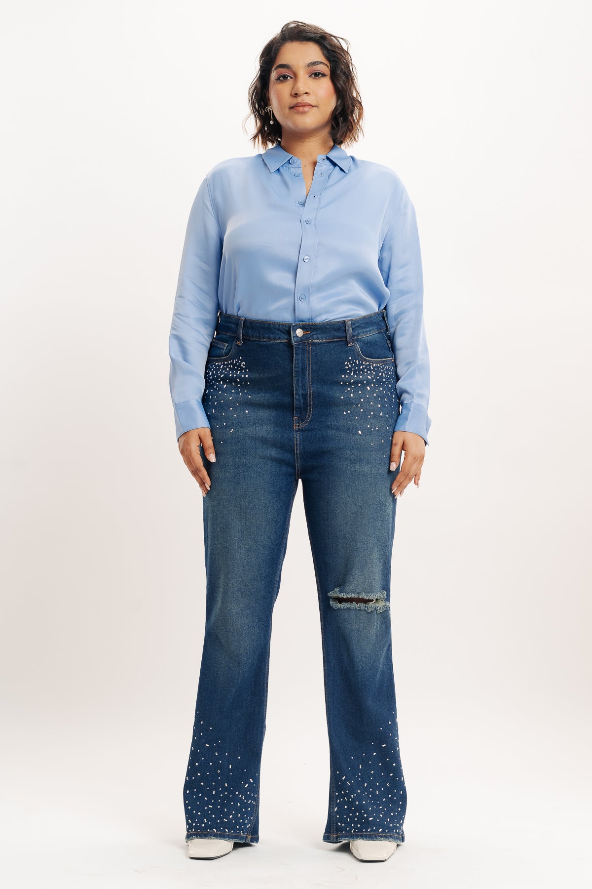 Embellished Indigo Bootcut Jeans