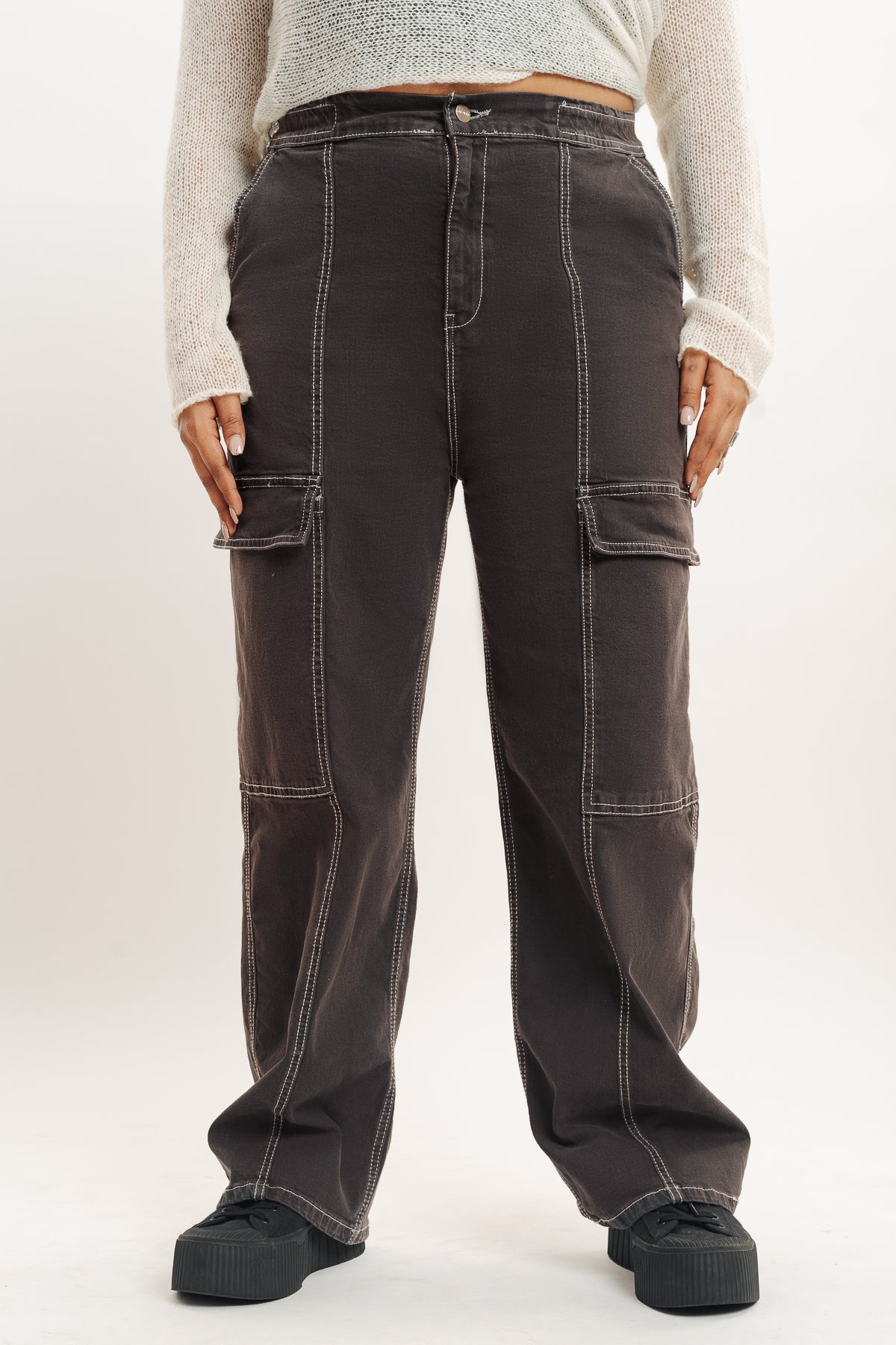 Contrast Iron Grey Cargo Jeans