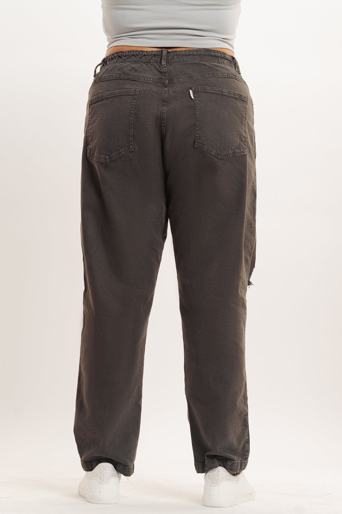 Olive Distress Elasticated Mom Jeans