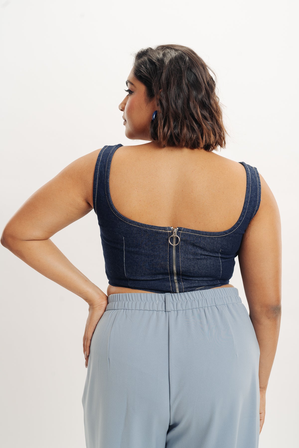 Front Tie Up Indigo Denim Bustier