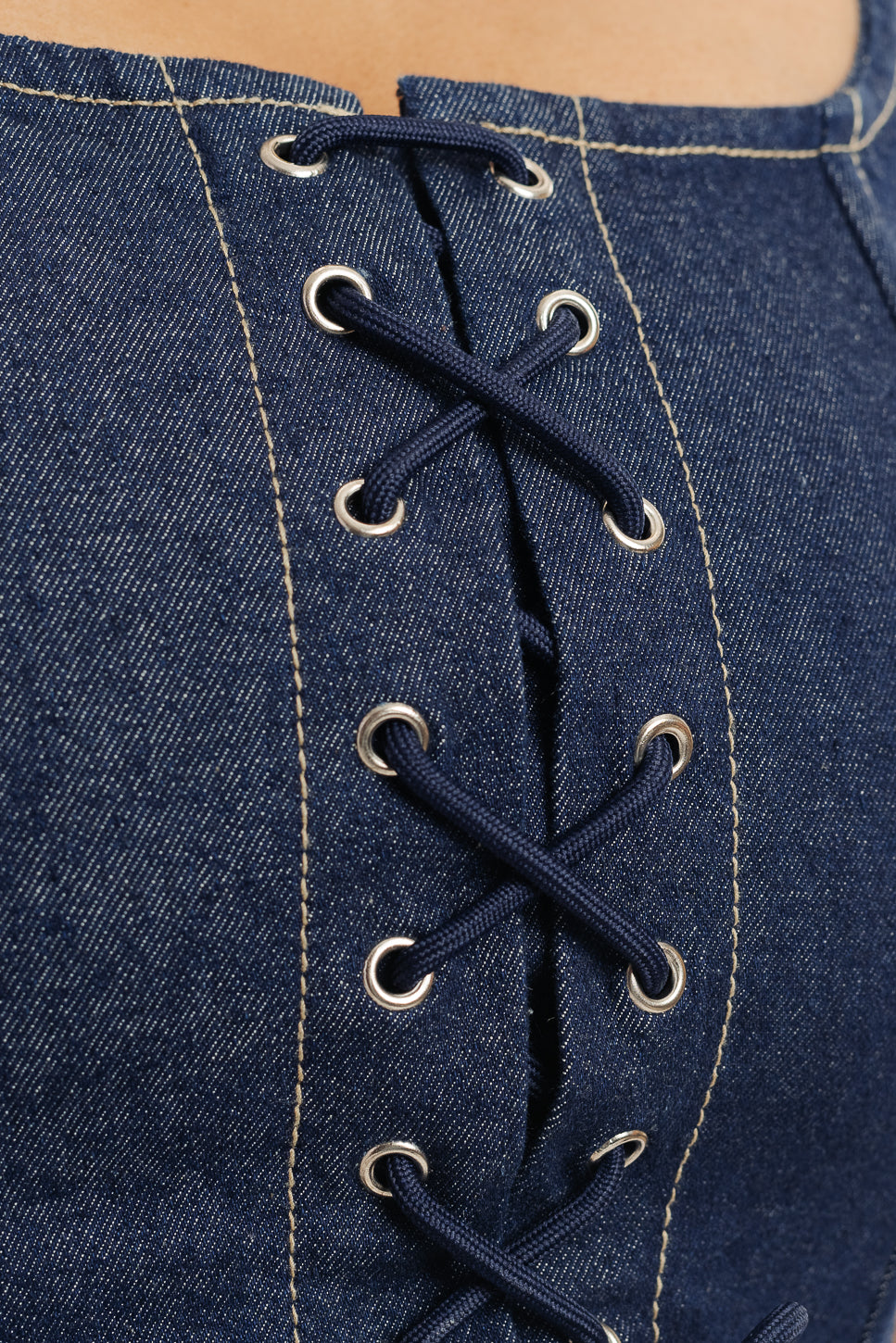 Front Tie Up Indigo Denim Bustier