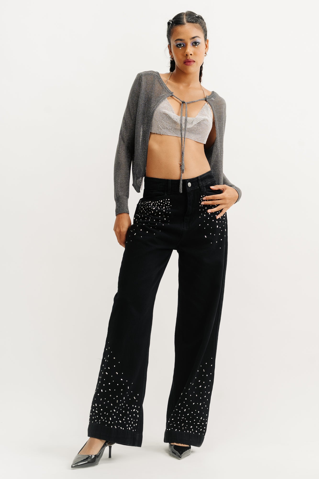 Embellished Black Straight Fit Jeans