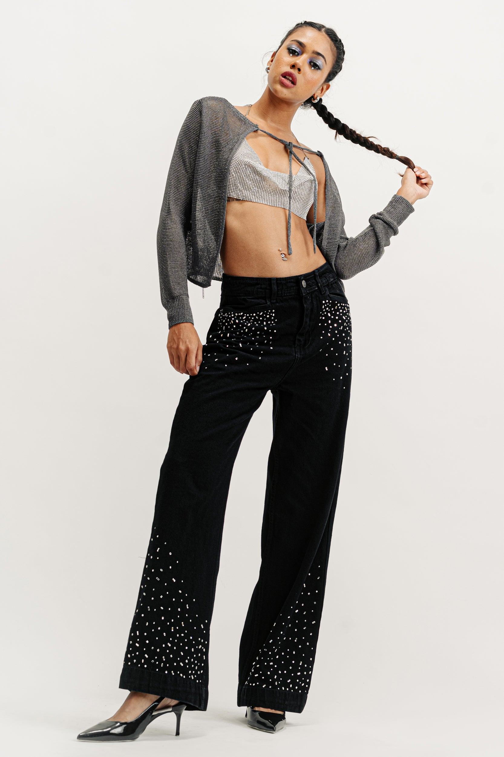 Embellished Black Straight Fit Jeans