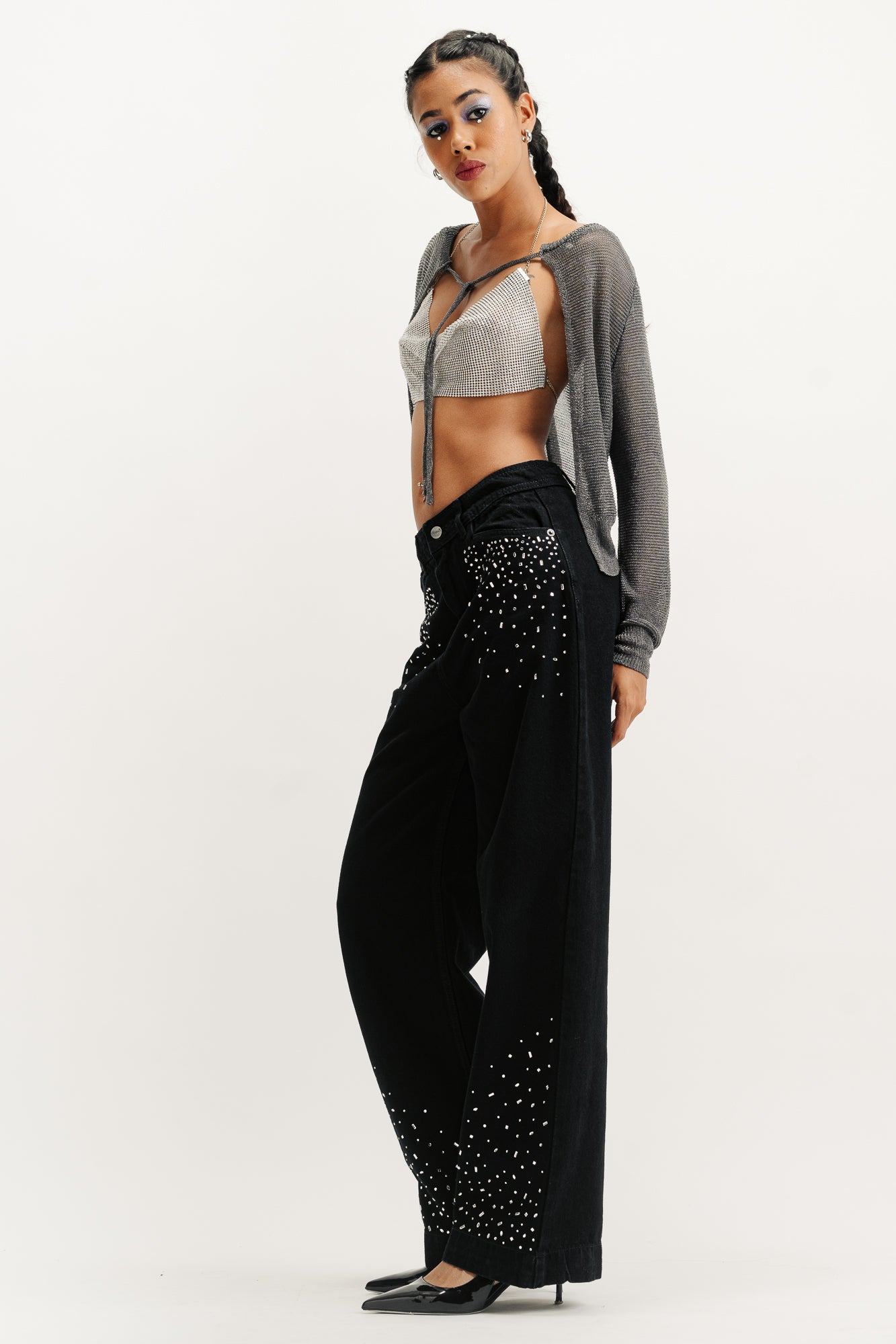 Embellished Black Straight Fit Jeans