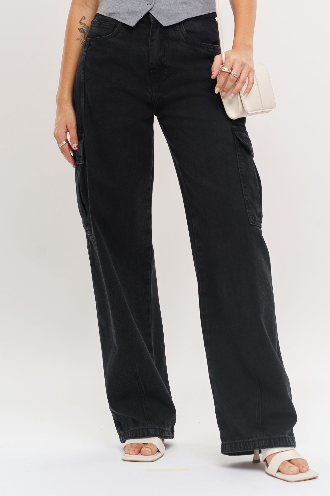 Charcoal Women's Baggy Straight Cargo Jeans