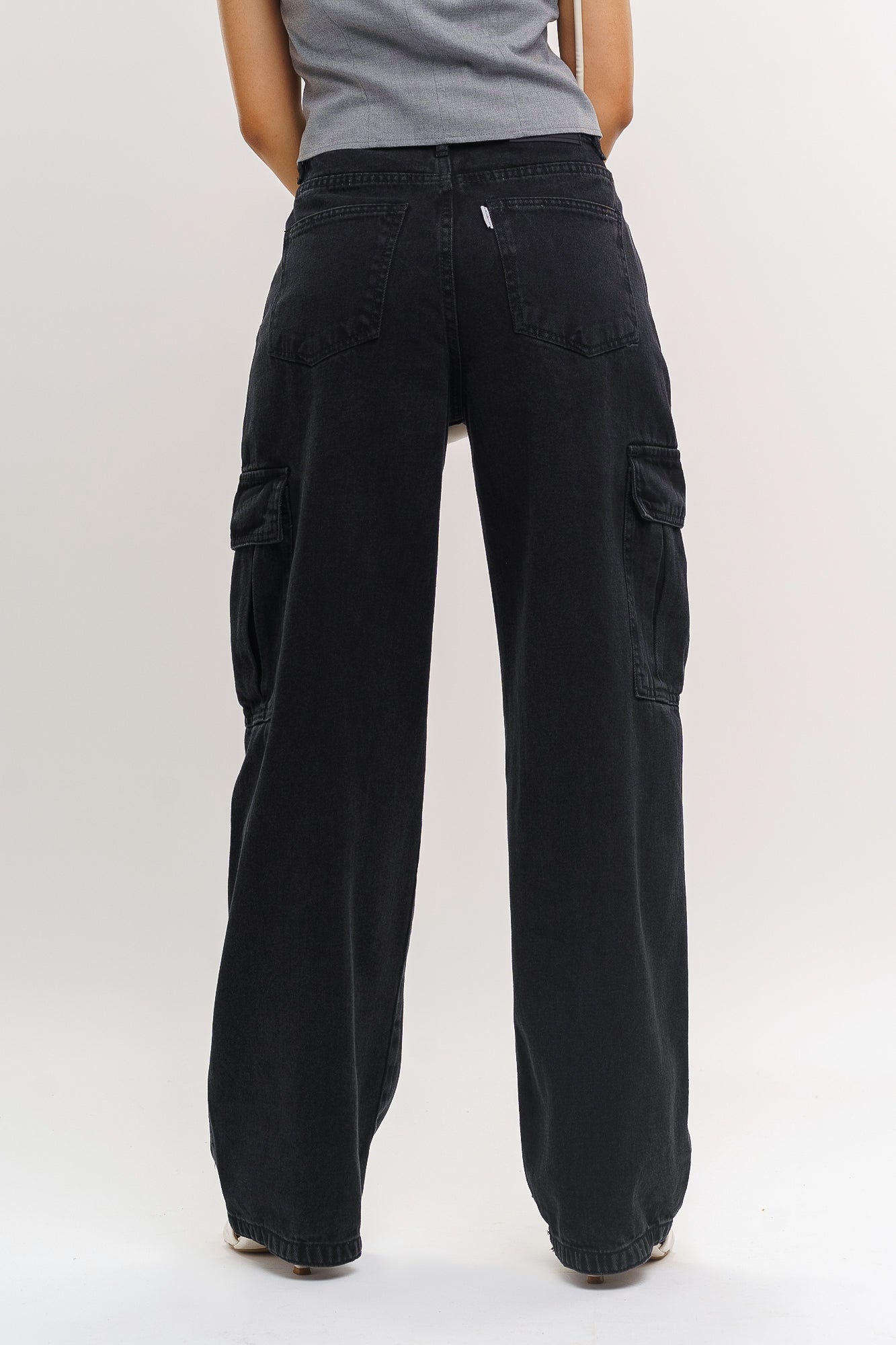 Charcoal Women's Baggy Straight Cargo Jeans
