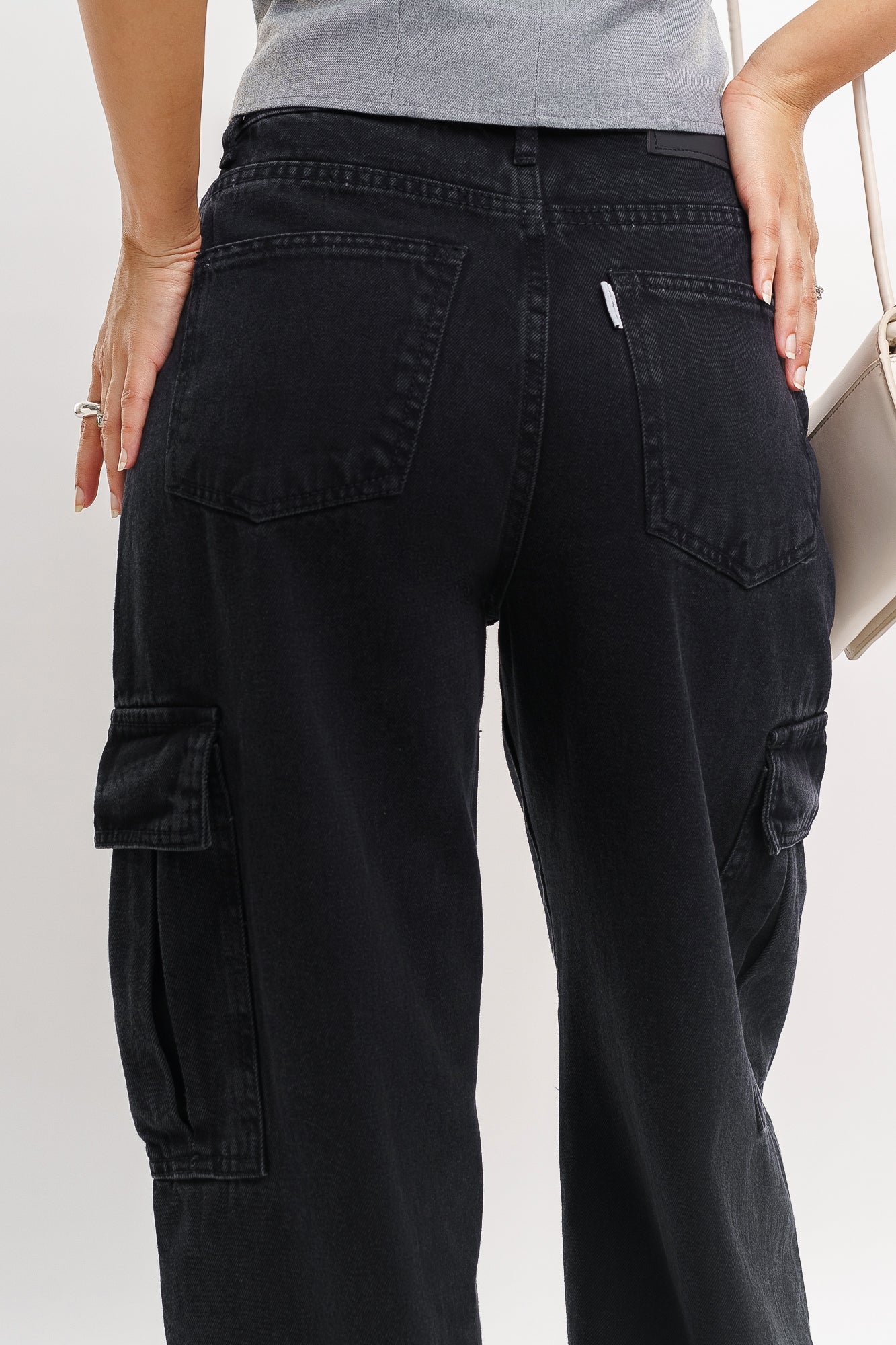 Charcoal Women's Baggy Straight Cargo Jeans
