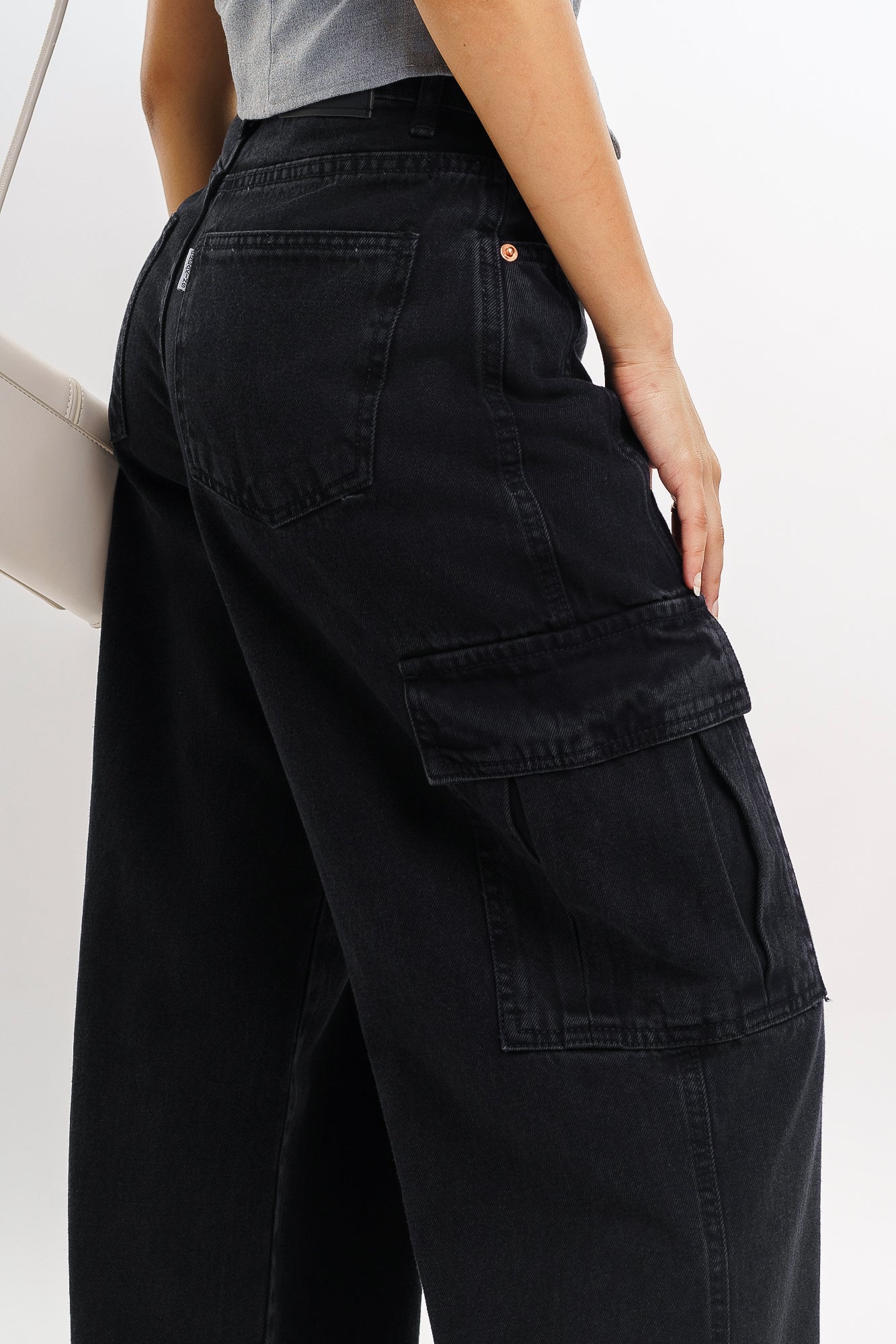 Charcoal Women's Baggy Straight Cargo Jeans