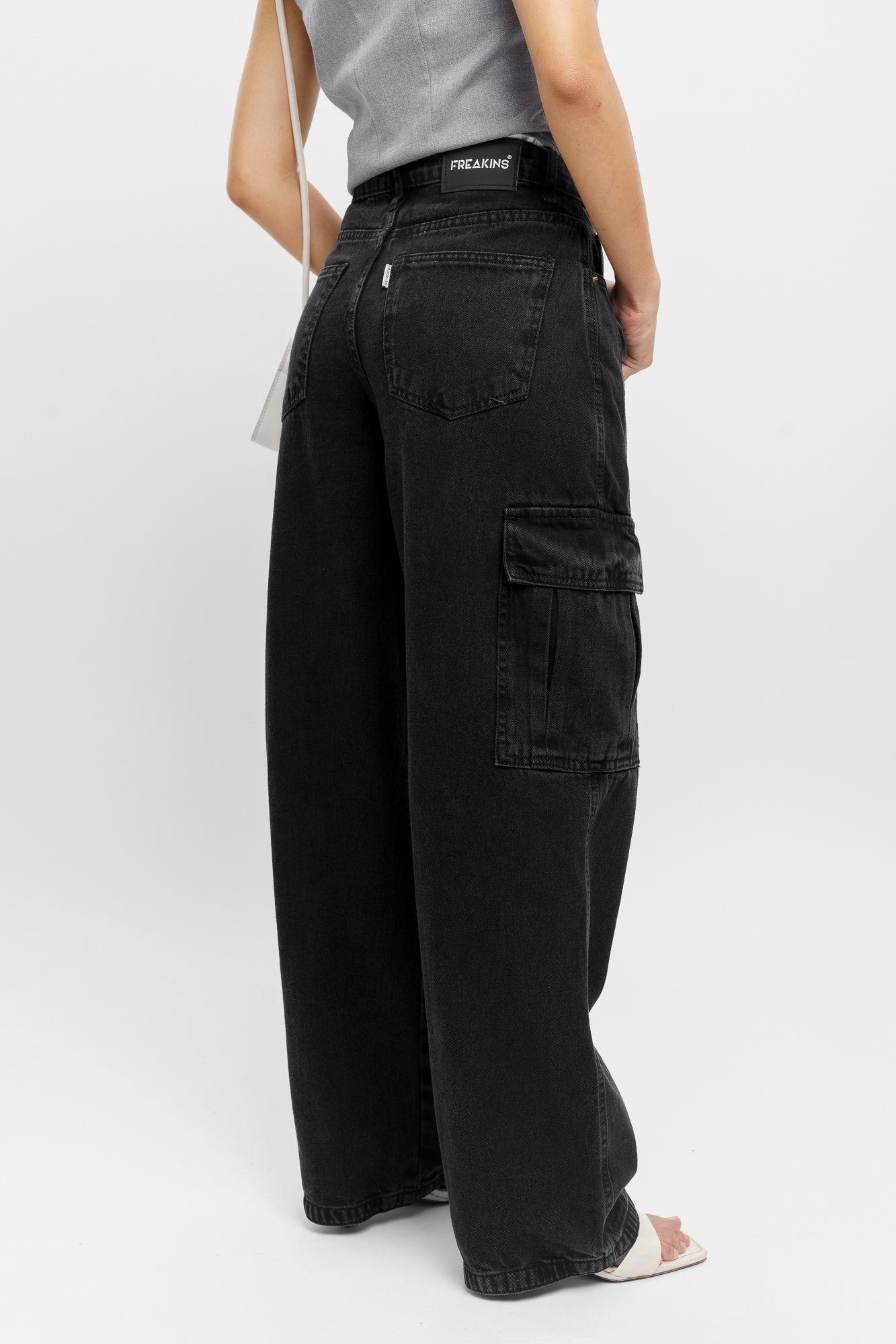Charcoal Women's Baggy Straight Cargo Jeans