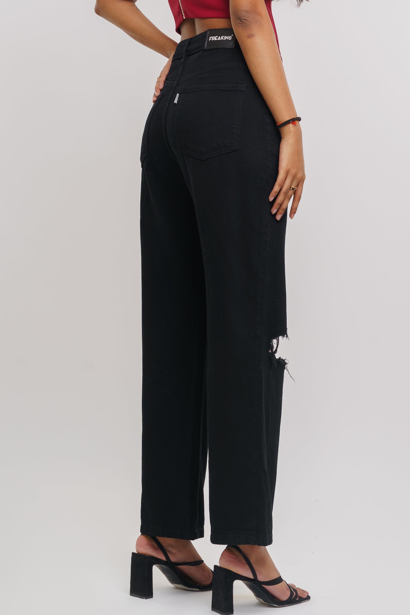 Black Distressed Women's Wide Jeans