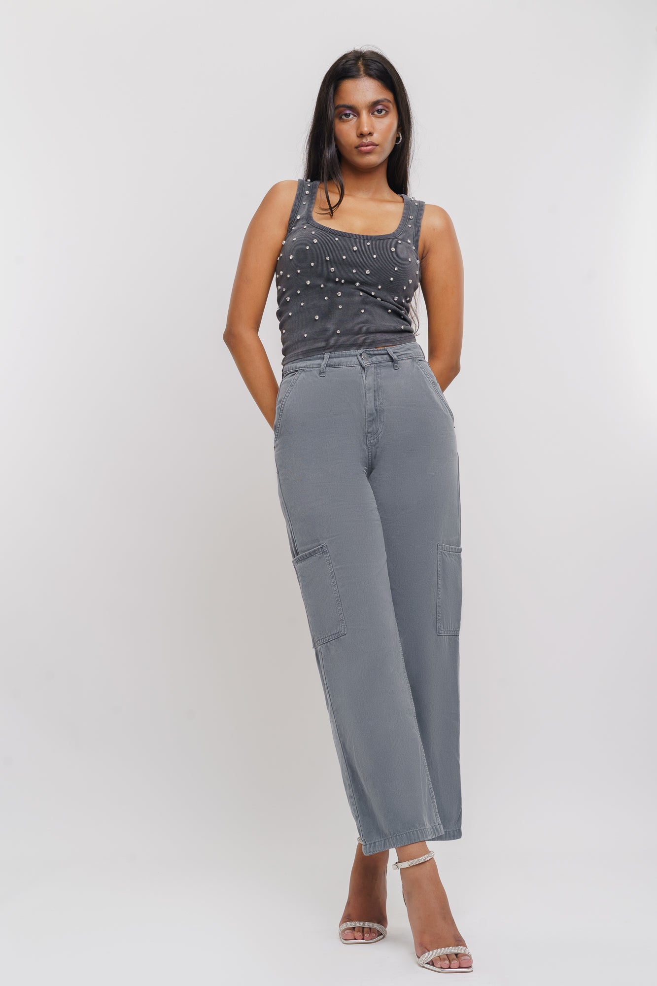Coin Grey Women's Straight Cargo Jeans