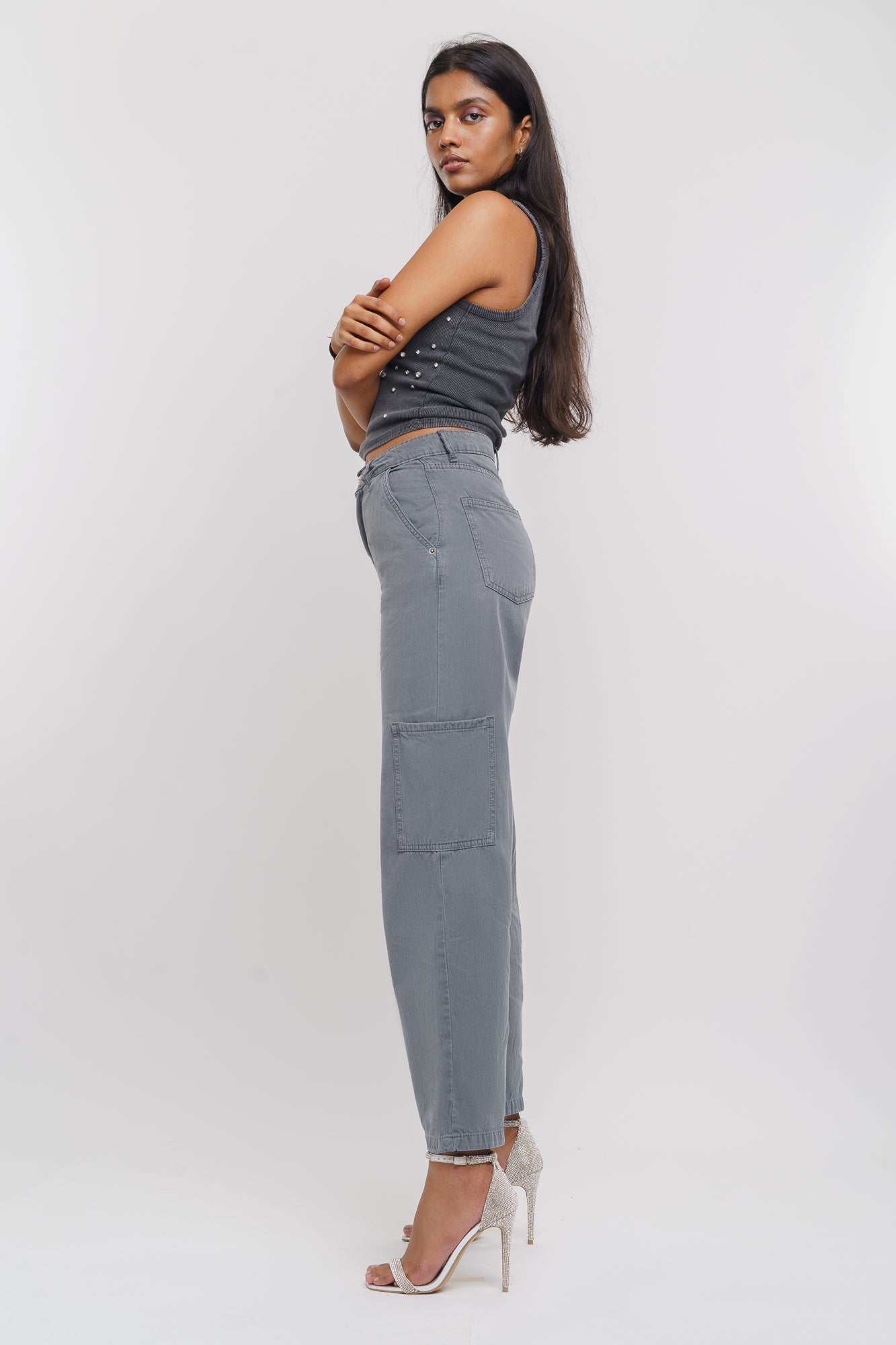 Coin Grey Women's Straight Cargo Jeans
