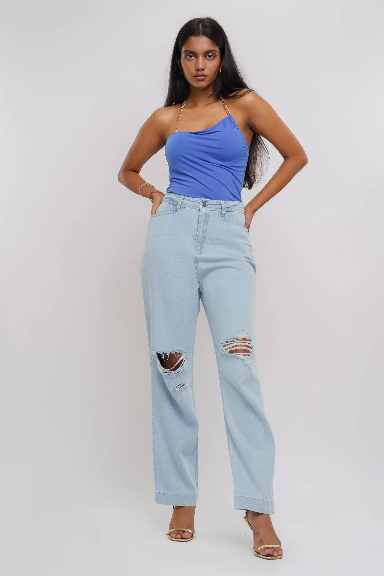 Ice Blue Distressed Women's Straight Jeans