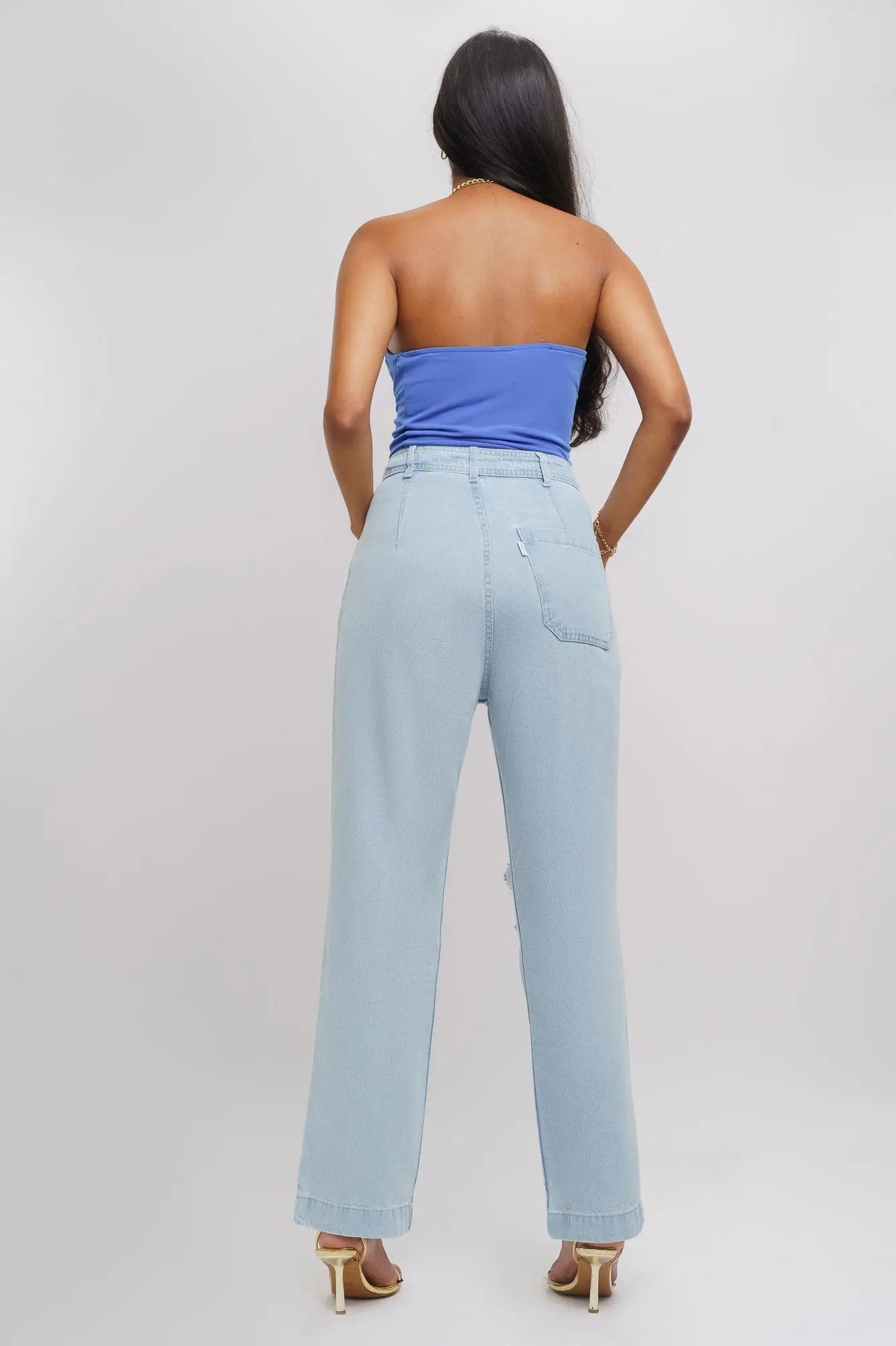 Ice Blue Distressed Women's Straight Jeans