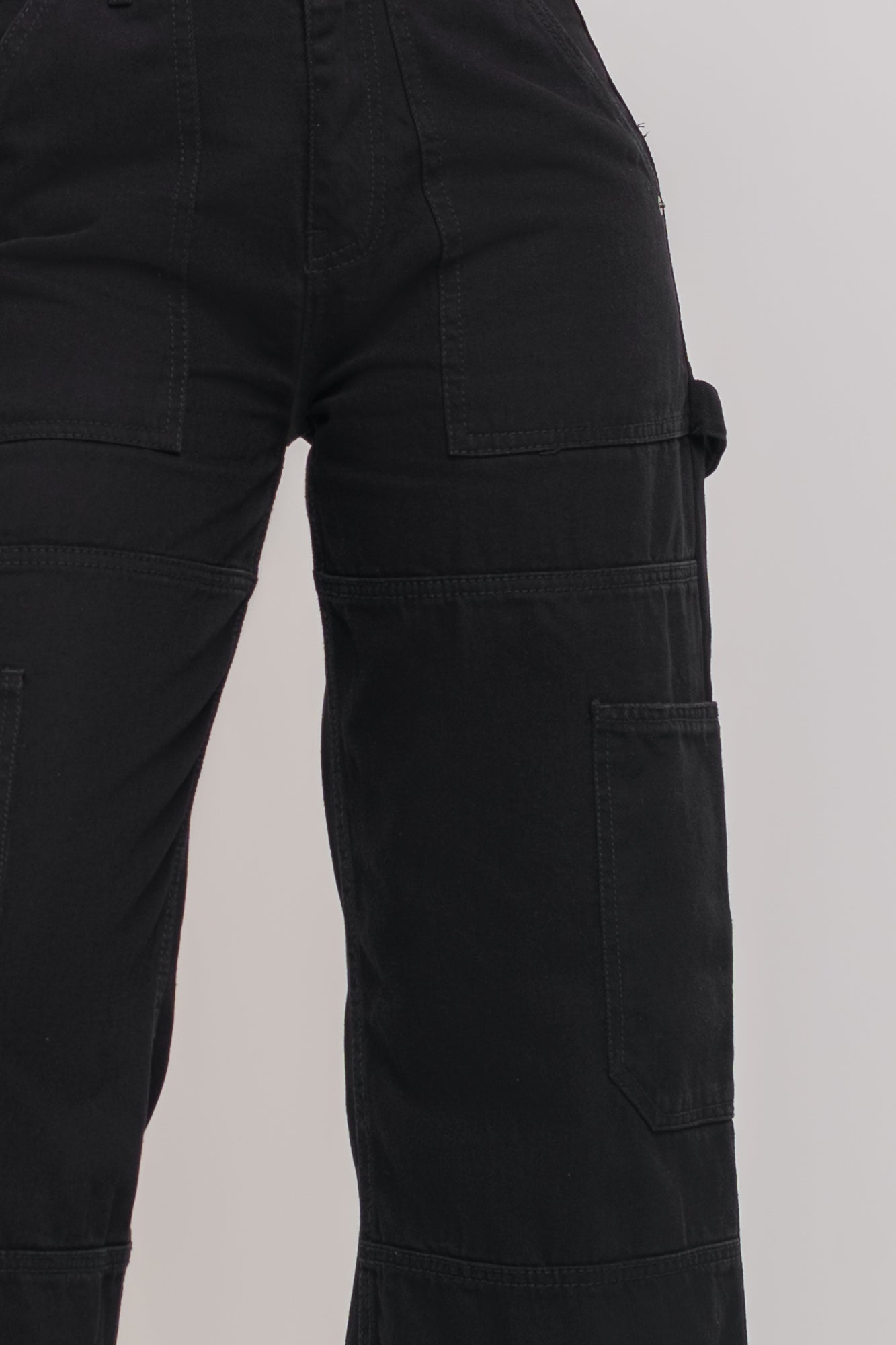 Black Patch & Pocket Women's Straight Cargo Jeans