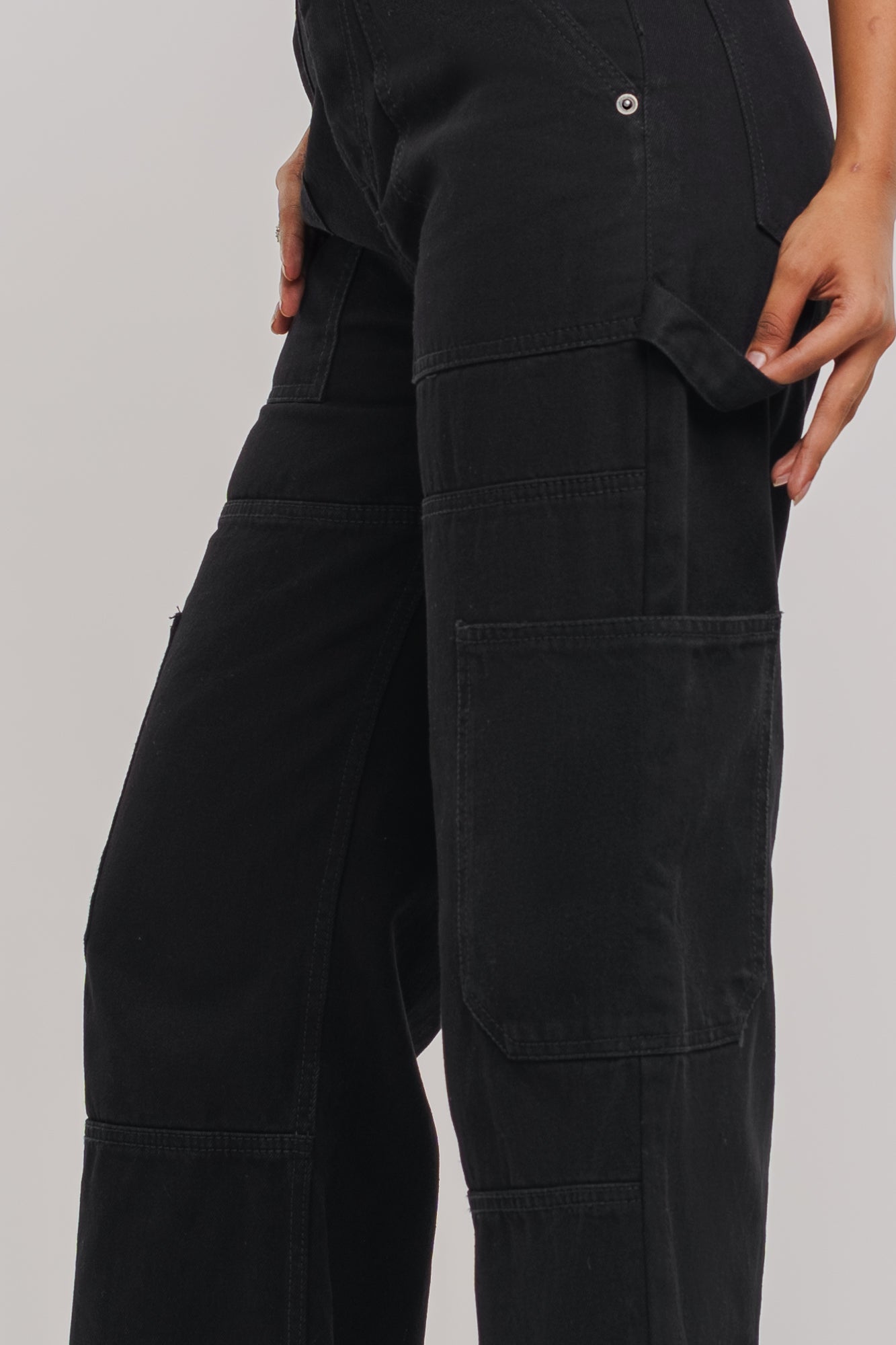 Black Patch & Pocket Women's Straight Cargo Jeans