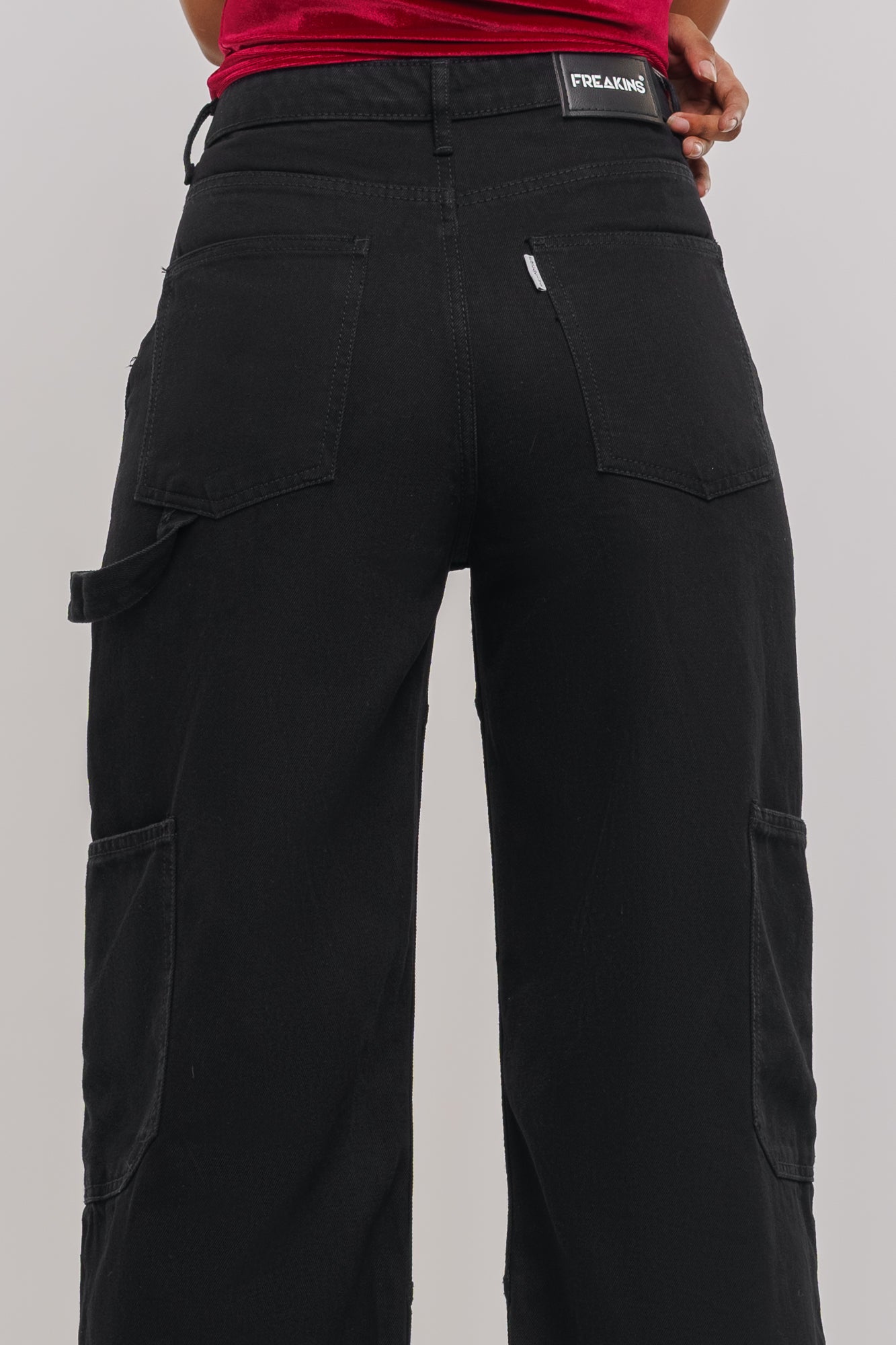 Black Patch & Pocket Women's Straight Cargo Jeans